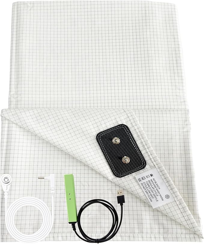 EMIKITS Grounding Sheets 90"x102" for Queen King Full CALI-King, Upgraded 10% Conductive Silver Fiber, 90% Organic Cotton for Improved Sleep, Square Grid White Grounded Bed Flat Sheet