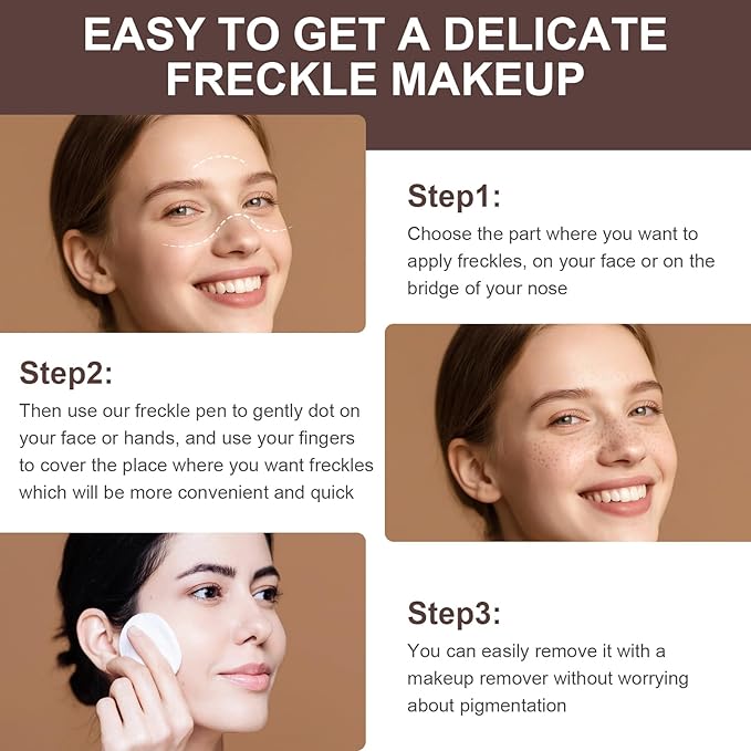 Freckle Pen, Natural Lifelike Faux Freckles Pen Waterproof, Long - Lasting and Quick Dry, Create Natural Sunkissed Skin Makeup for Beginners or Professional (Dark Brown)