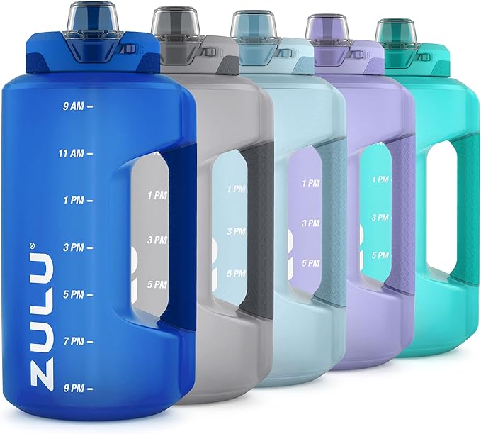 ZULU Goals 64oz Half Gallon Plastic Water Bottle with Straw and Time Marker | Large Reusable Jug with Handle and Leak Proo...