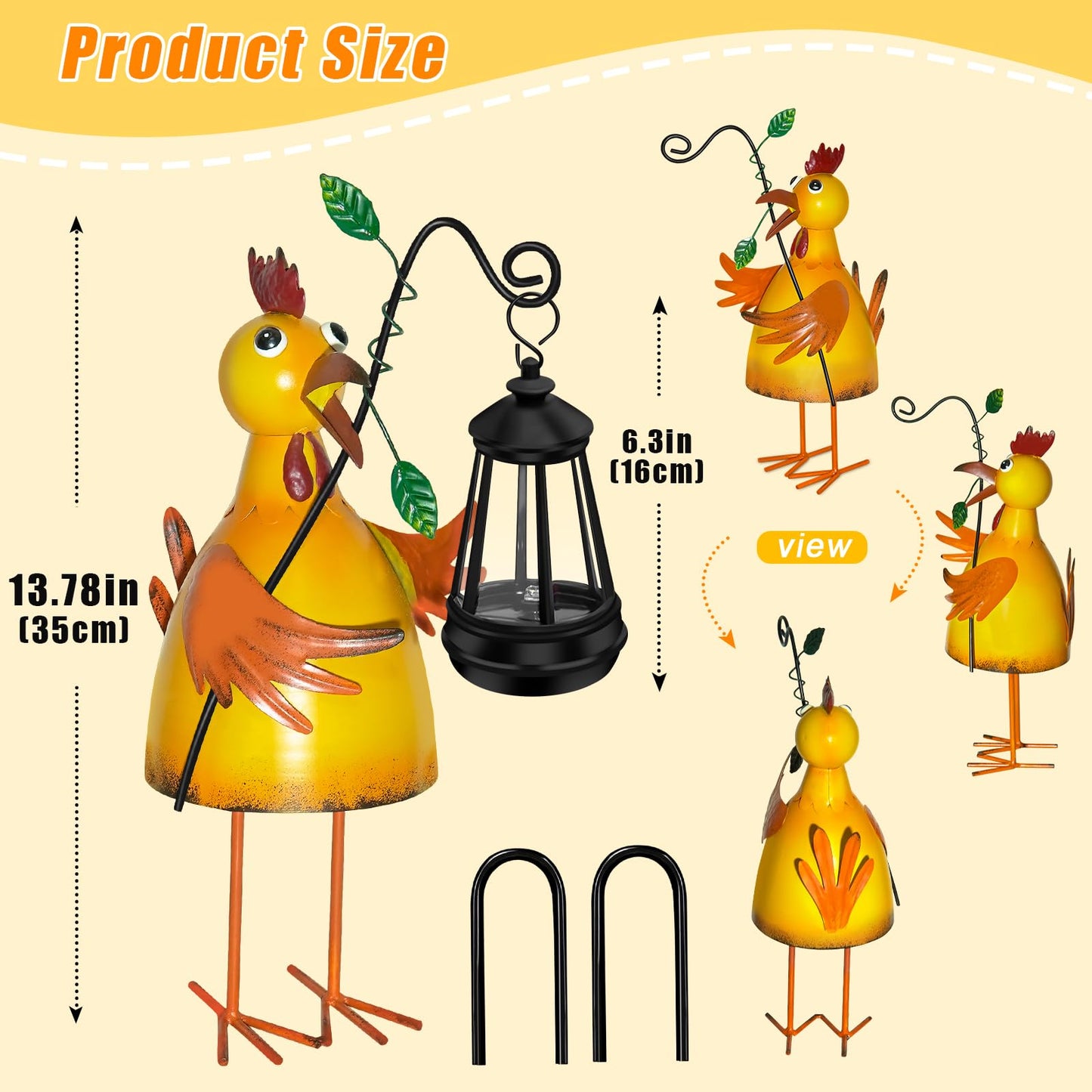 ostritec Solar Garden Decor Outdoor Statue, Metal Chicken with Solar Lantern for Outdoor, Yard, Patio Decor, Unique Birthday Gifts for Women Mom Grandma Cute Housewarming Gifts