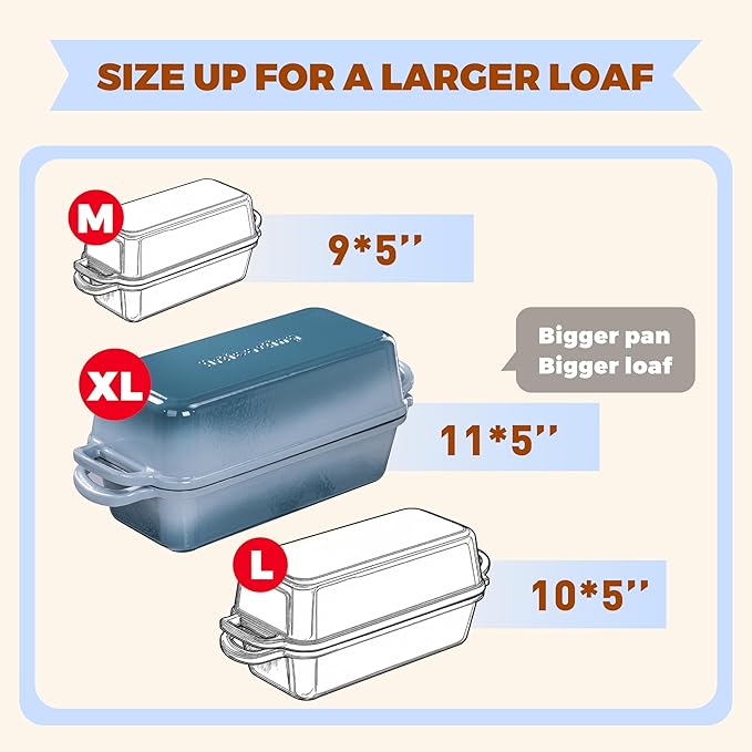 11x5 Inch Cast Iron Loaf Pan With Lid, 5.8 Qt Large Loaf Pans for Sourdough Bread Baking, Heavy Duty Dutch Oven Bread Pan For a Crispy Crust, Seasalt