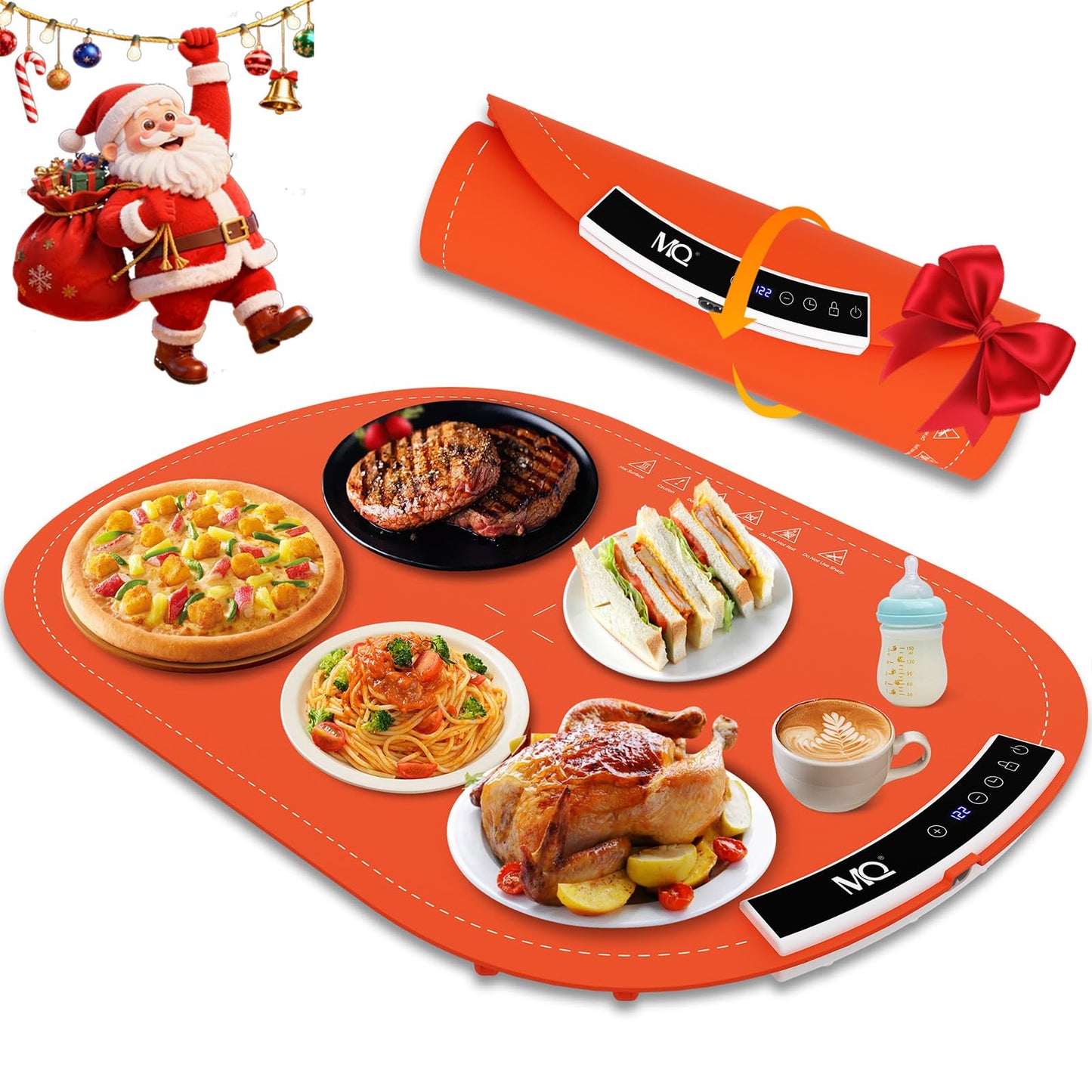 MQ Food Warming Mat, Electric Warming Tray with 7 Temp & 1-6H Timer to Keep Food Warm at Party, 5s Fast Heating Silicone Surface, Rollable & Portable Heating Pad for Food at Buffet and Family, Orange