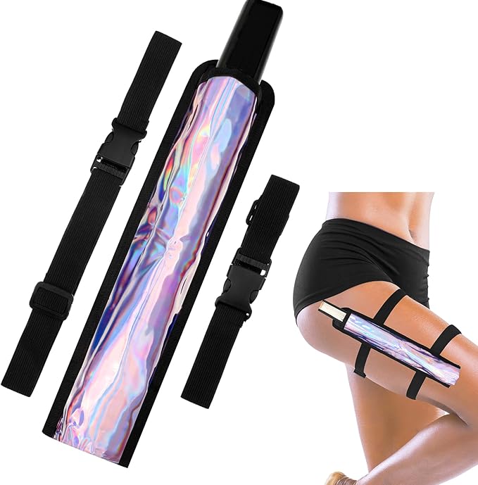 Cosblank Summer Rave Fan Thigh Holster Rave Fan Holder Folding Hand Pouch Foldable Sleeves with Waist Belt for Thigh Party
