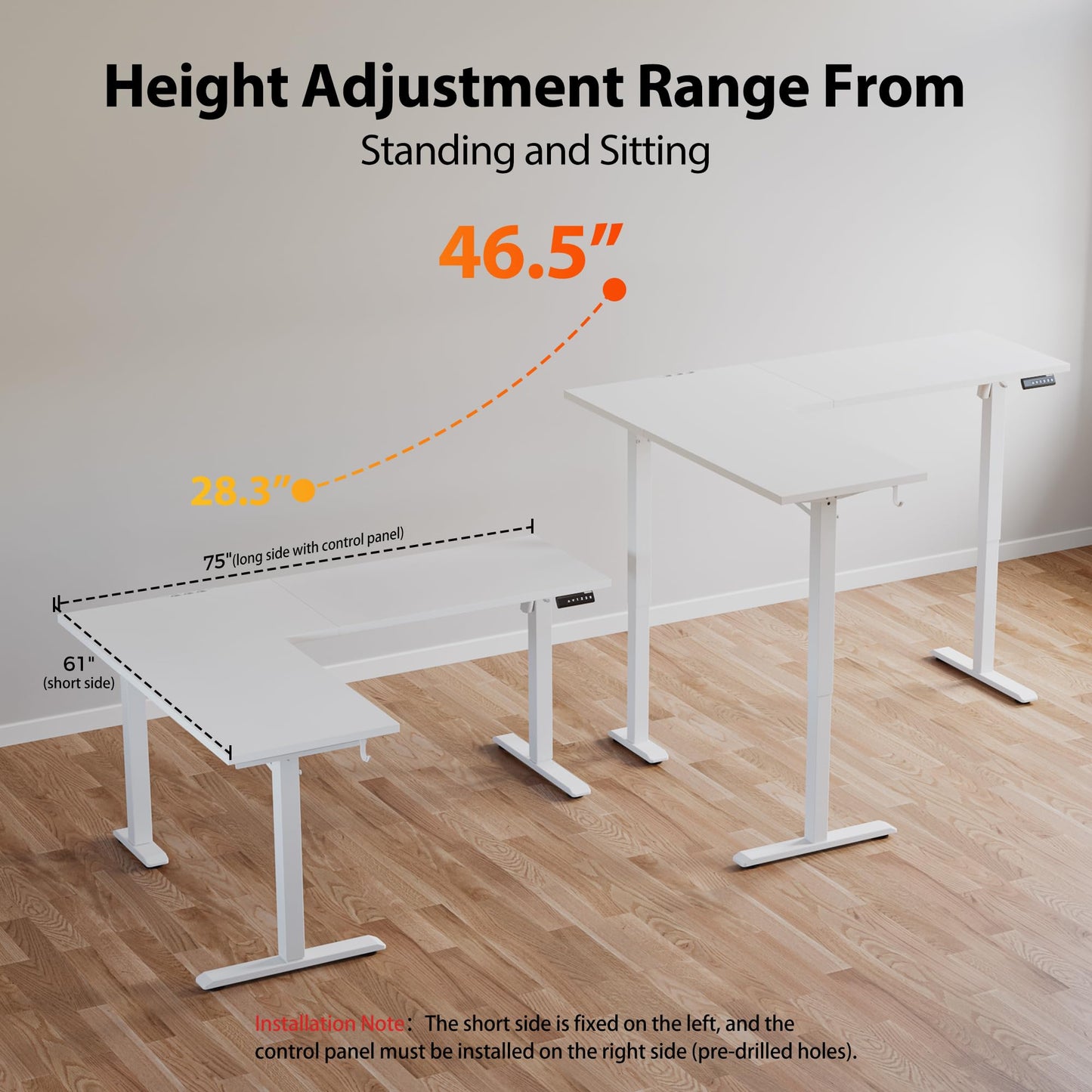 Agilestic L-Shaped Standing Desk Adjustable Height, Electric Corner Standing Desk, Sit Stand Up, 75x61 inch Sit Stand Computer Table, White