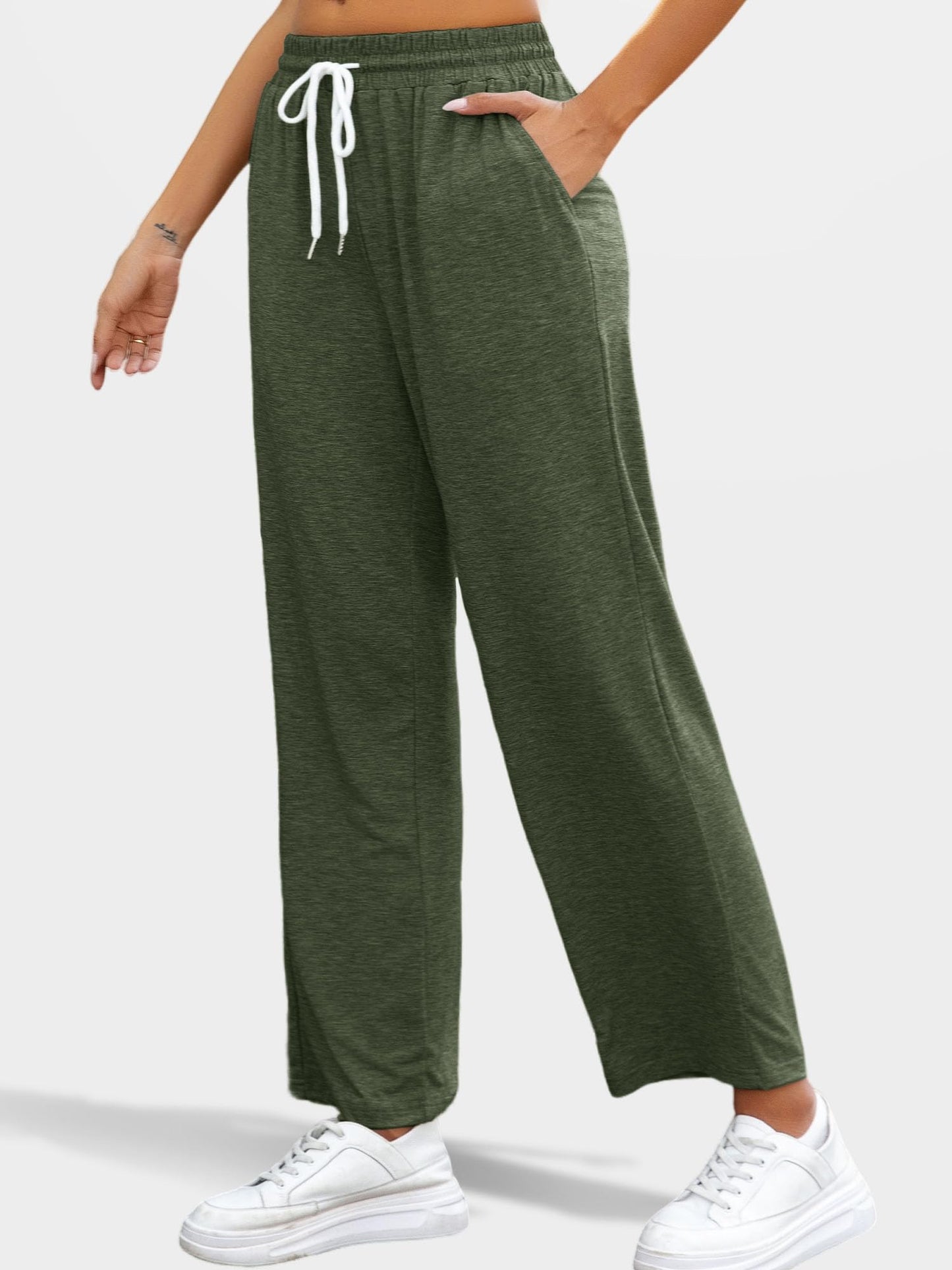 YGOODM Women's Casual Pants 3 Pack - High Waist Wide Leg Bottoms Drawstring Summer Pants with Pockets