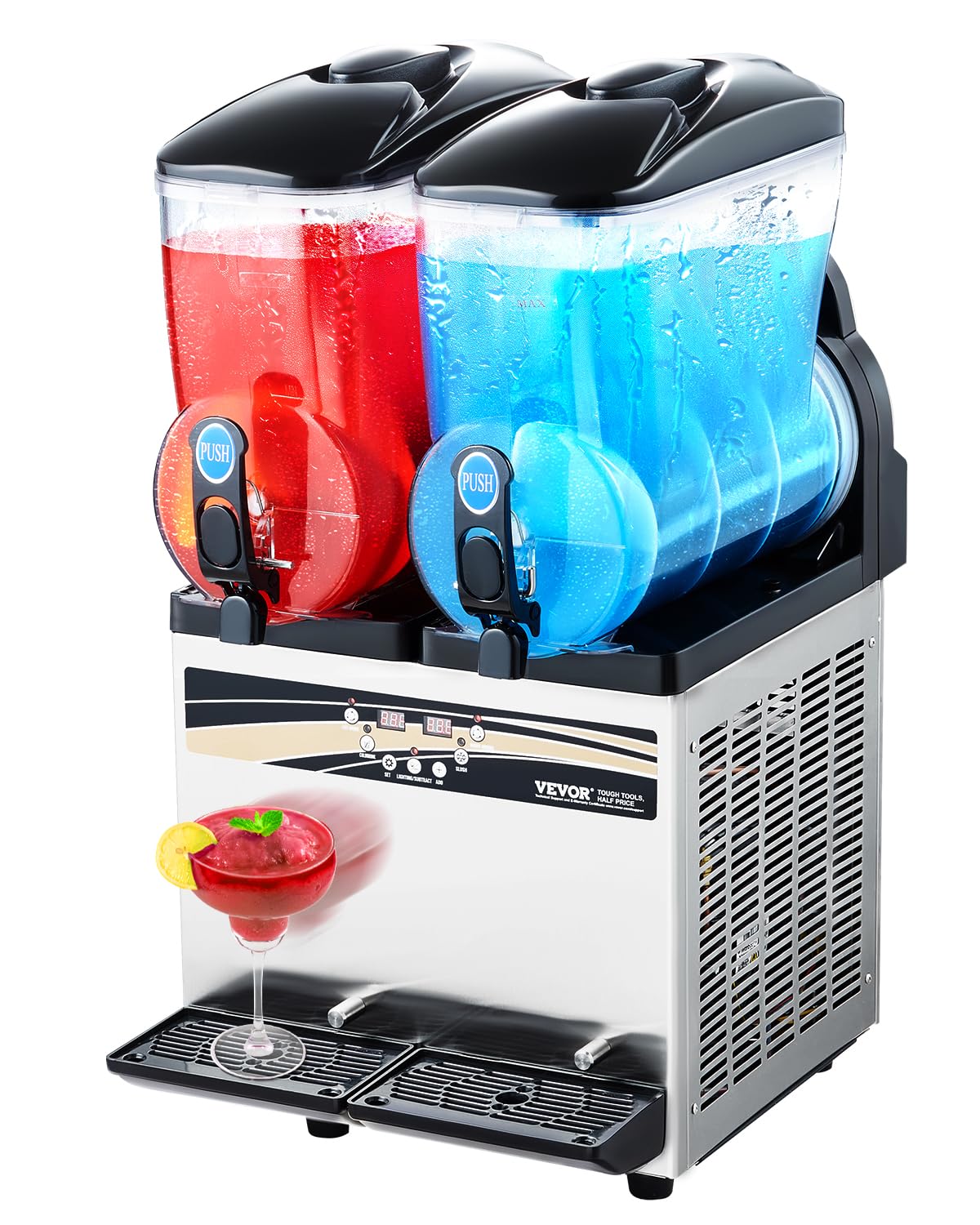 VEVOR Commercial Slushy Machine, 15Lx2 Double Tank Margarita Machine, 120 Cups Stainless Steel Margarita Smoothie Frozen Drink Machine, Slushie Machine for Party Restaurants Cafe Bars
