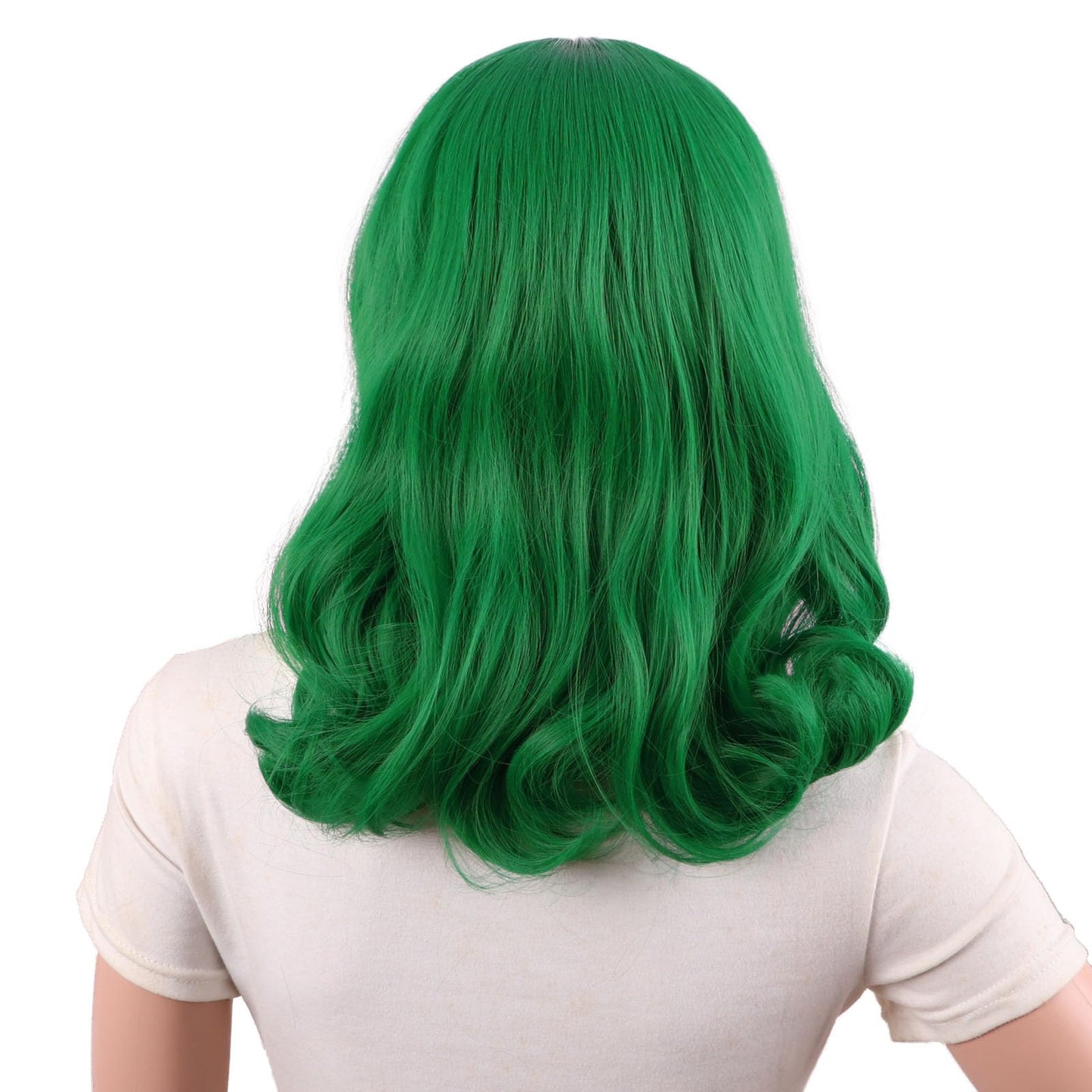 MapofBeauty 16 Inch/40 cm Short Side Bangs Medium Curly Wig (Grass Green)
