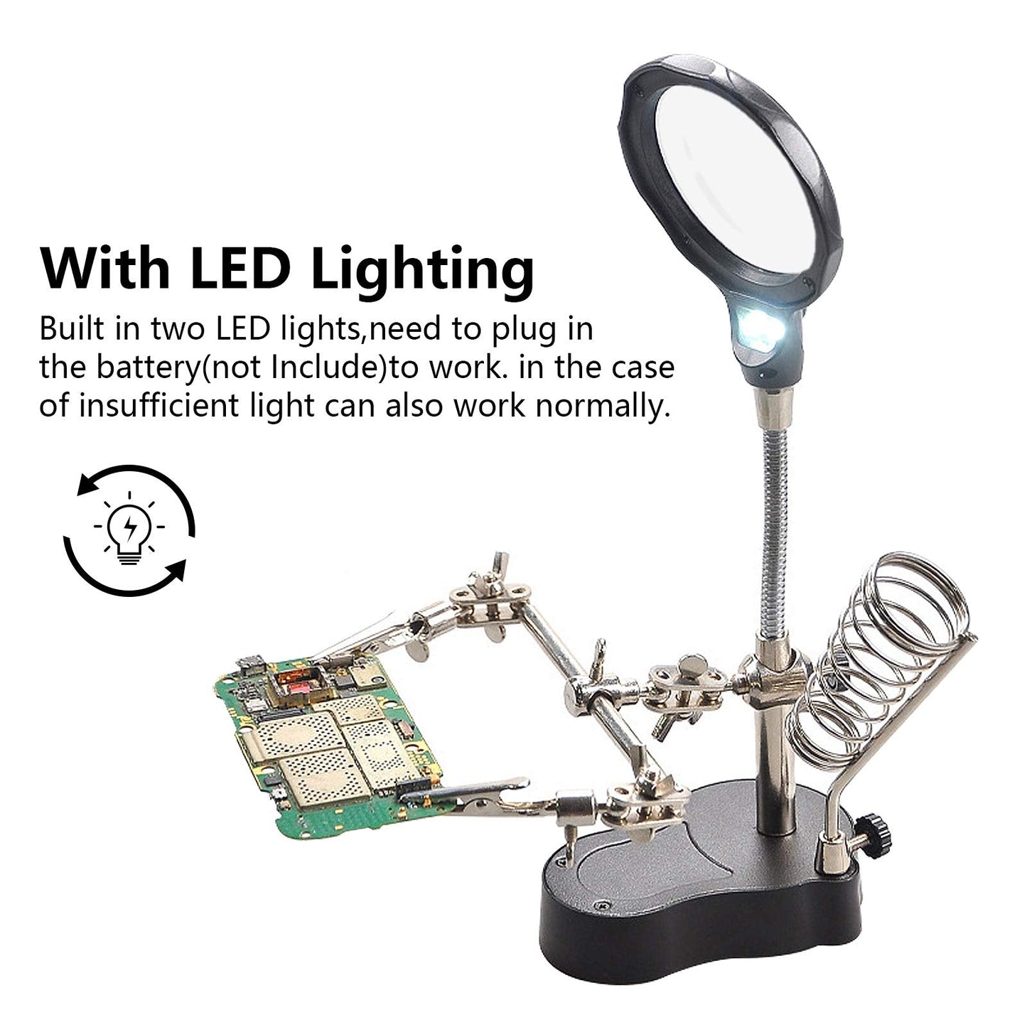 3.5X12X Helping Hands Soldering Station with LED Light & Alligator Clips - Magnifier Stand for Welding PCB Repair Jewelry Craft Hobby Model Building Watch Repair