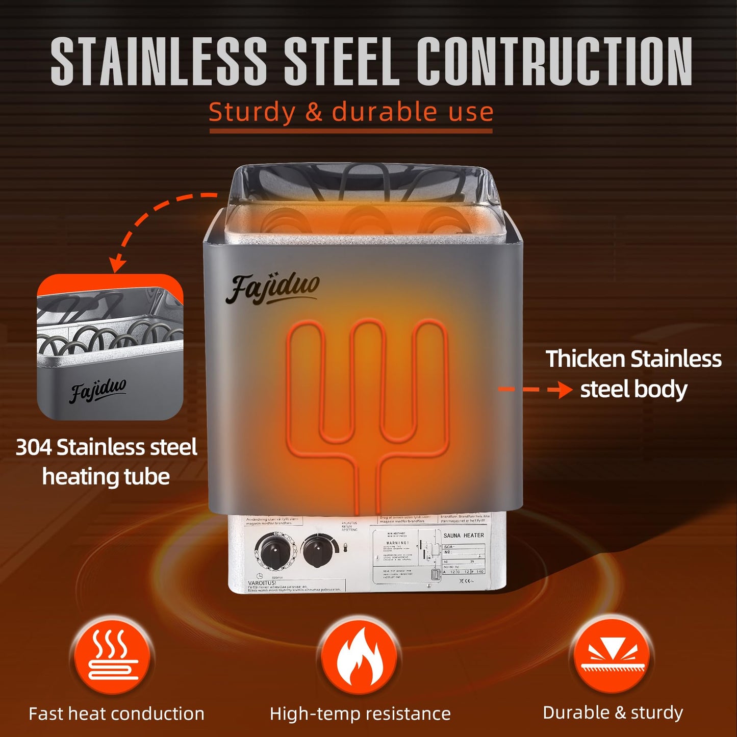 Fajiduo Sauna Heater, 4.5KW 110V Electric Sauna Stove with Bracket, Adjustable Temp & 3H Timer Dry Sauna Heater for Max 211 Cu.ft Saunas Rooms, Home Sauna, Commercial