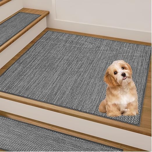 Non Slip Liner Stair Treads Matching Mat for Wooden Steps, 30"x30" Square Stair Landing Rug with Rubber Backing, Washable Indoor Safety Stair Landing Mat for Kids Elders Dogs, Black