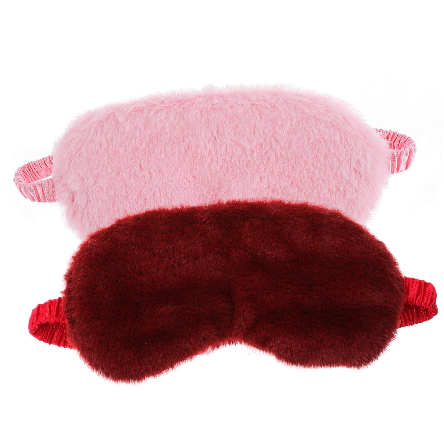 2 Pcs Plush Eye Mask Soft Sleeping Blindfold Eye Cover Comfortable Furry Faux Fur Sleeping Mask Satin Nap Night Eyeshade Cover for Women Men Gift (Pink, Red)