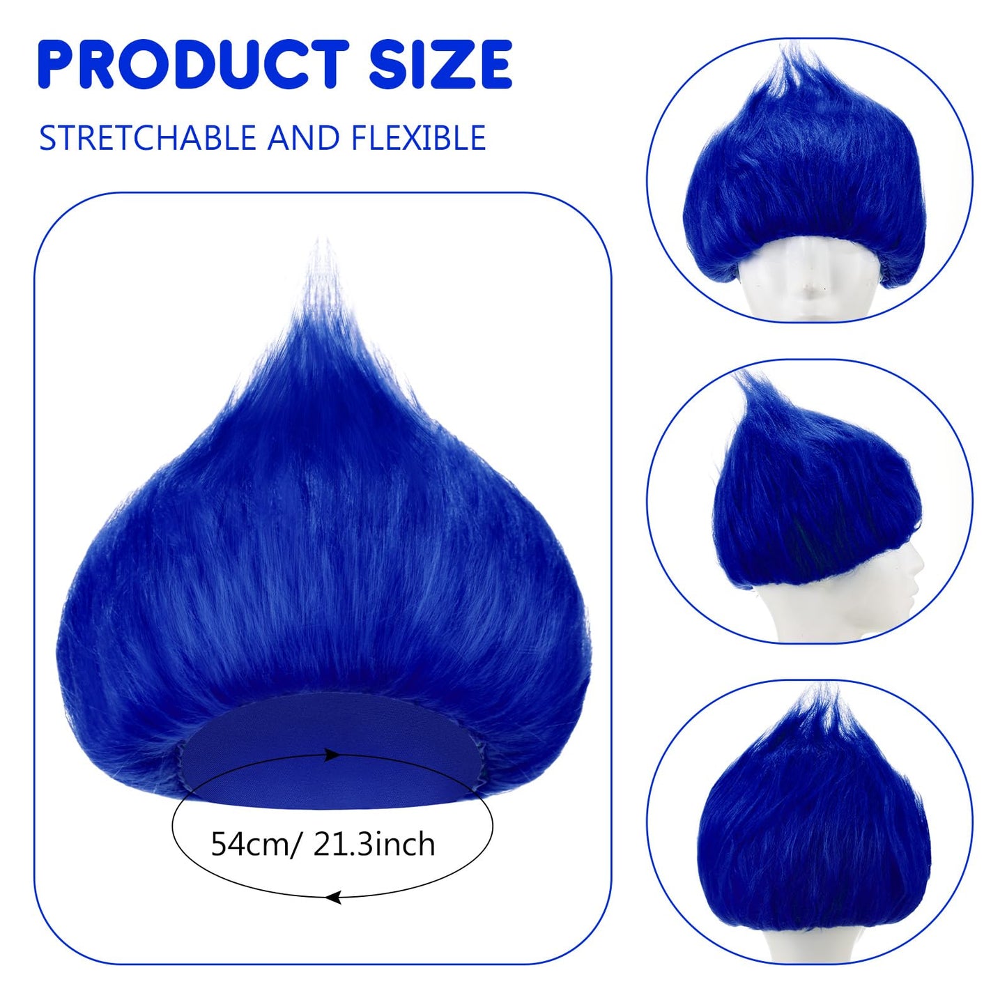 Geyoga 2 Pcs Unisex Funny Wig Hairy Costume Funky Hairband Crazy Wig Hair for Halloween Costume Party (Royal Blue)
