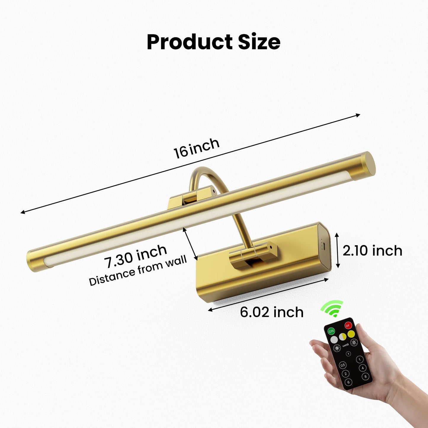 Craftersmark 16" Gallery Picture Light with 1pcs Extra 6000mAh Battery- Brass Cordless Rechargeable Wall Sconce with Remote for Library, Study Room, Art & Renter Use