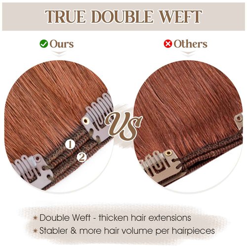 Elailite Clip in Hair Extensions Real Human Hair Double Weft Thick 8pcs Weft Auburn Copper Red 14 Inch 120g Remy Hairpieces Balayage Full Head Straight for Women