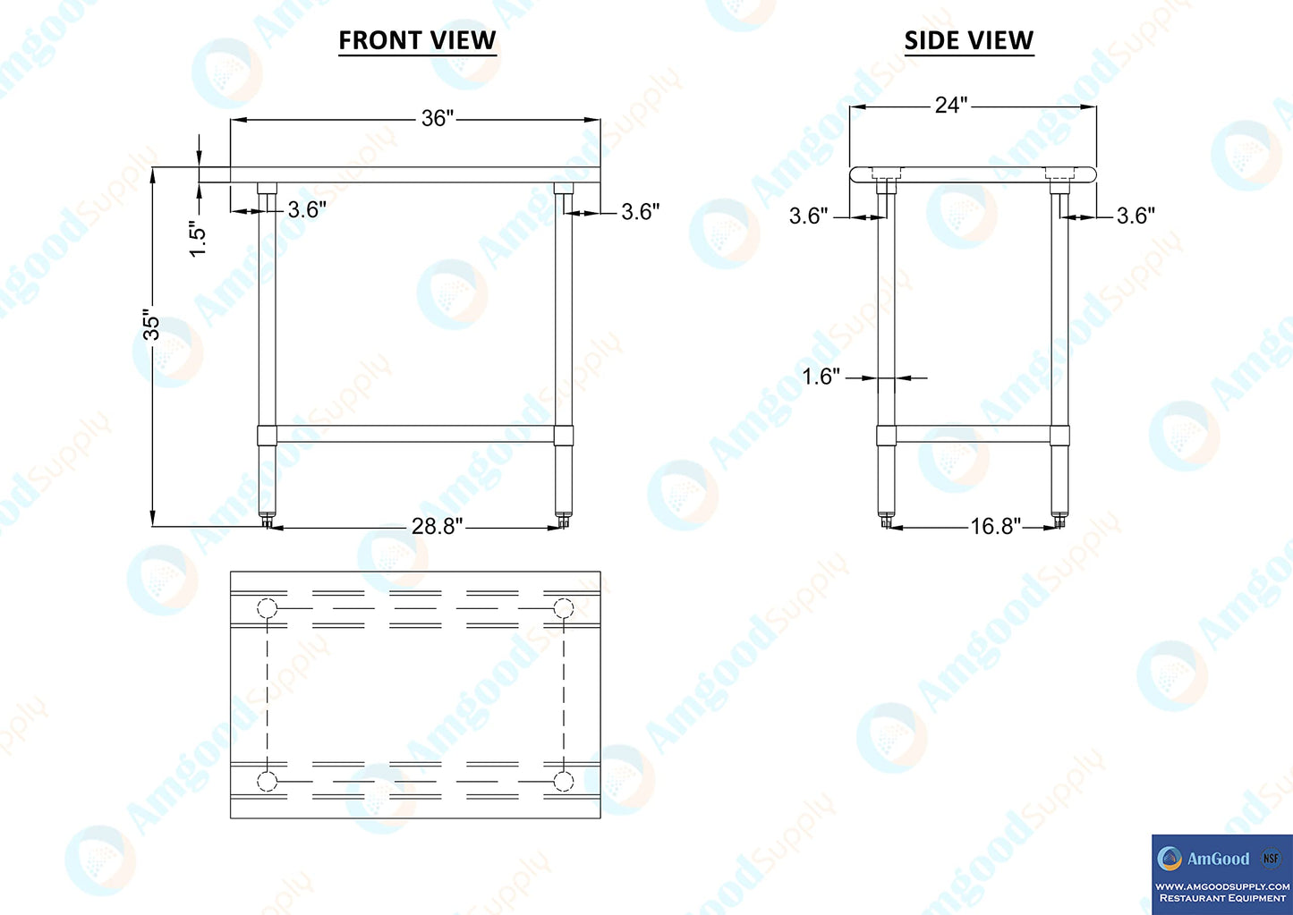 AmGood 24 in. x 36 in. Stainless Steel Work Table | Metal Kitchen Food Prep Table | NSF