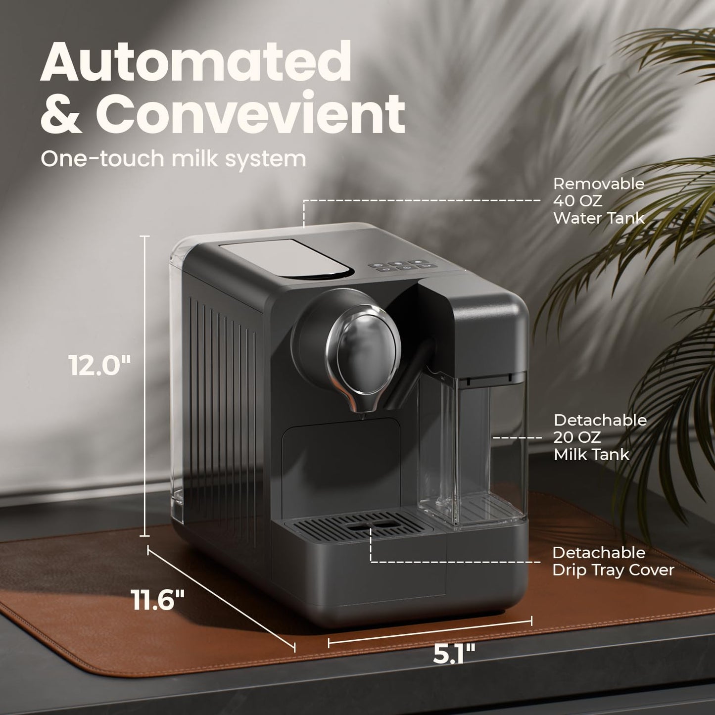JZ.CAFE Espresso Machine with Integrated Automatic Milk Frother - Single-Serve Coffee Maker Capsule Compatible, One Touch Latte & Cappuccino, Single or Double Shot Espresso Maker