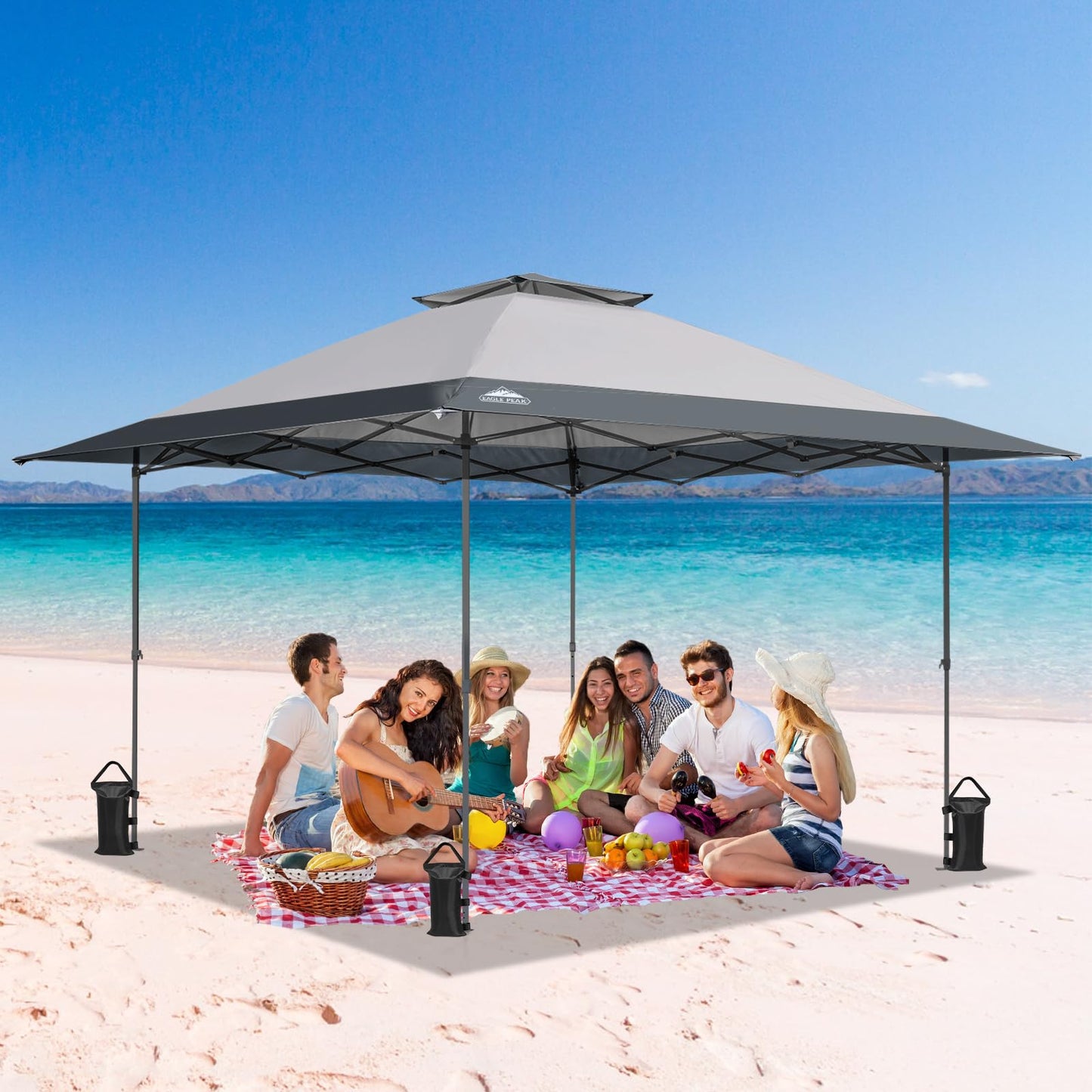 EAGLE PEAK 13x13 Straight Leg Pop Up Canopy Tent Instant Outdoor Canopy Easy Single Person Set up Folding Shelter w/Auto Extending Eaves 169 Square Feet of Shade (Light Gray)