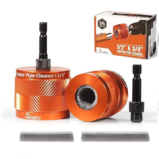 WSOOX 1/2" & 3/4" Metal Copper Pipe Cleaner Set Tube Cleaning Brushes with Replaceable Metal Brush Band for Cleaning Rust on Copper Pipes and Other Plumbers Purposes