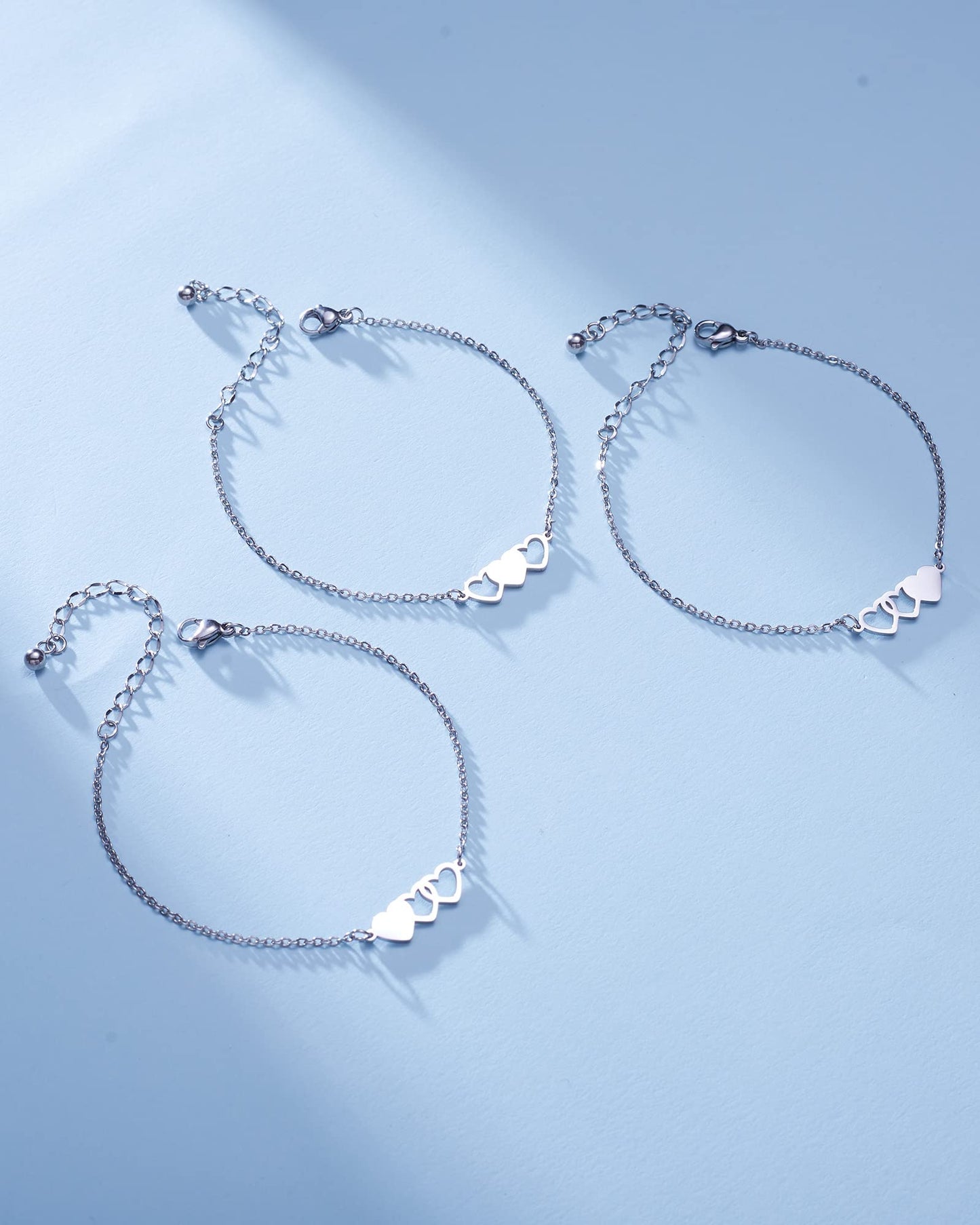 HOFOYA 3 Sister Bracelets Best Friends Bracelets for 3 Set of 3 Link Triple Heart Bracelets 3 BFF 3 Bestie Friendship Gifts Chri