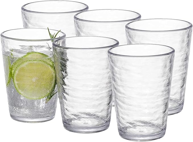 MARCUS HOME KLIFA- RIPPLE- 16 ounce, Set of 6, Acrylic Tumbler Drinking Glasses Cups, BPA-Free, Stackable Plastic Drinkwar...