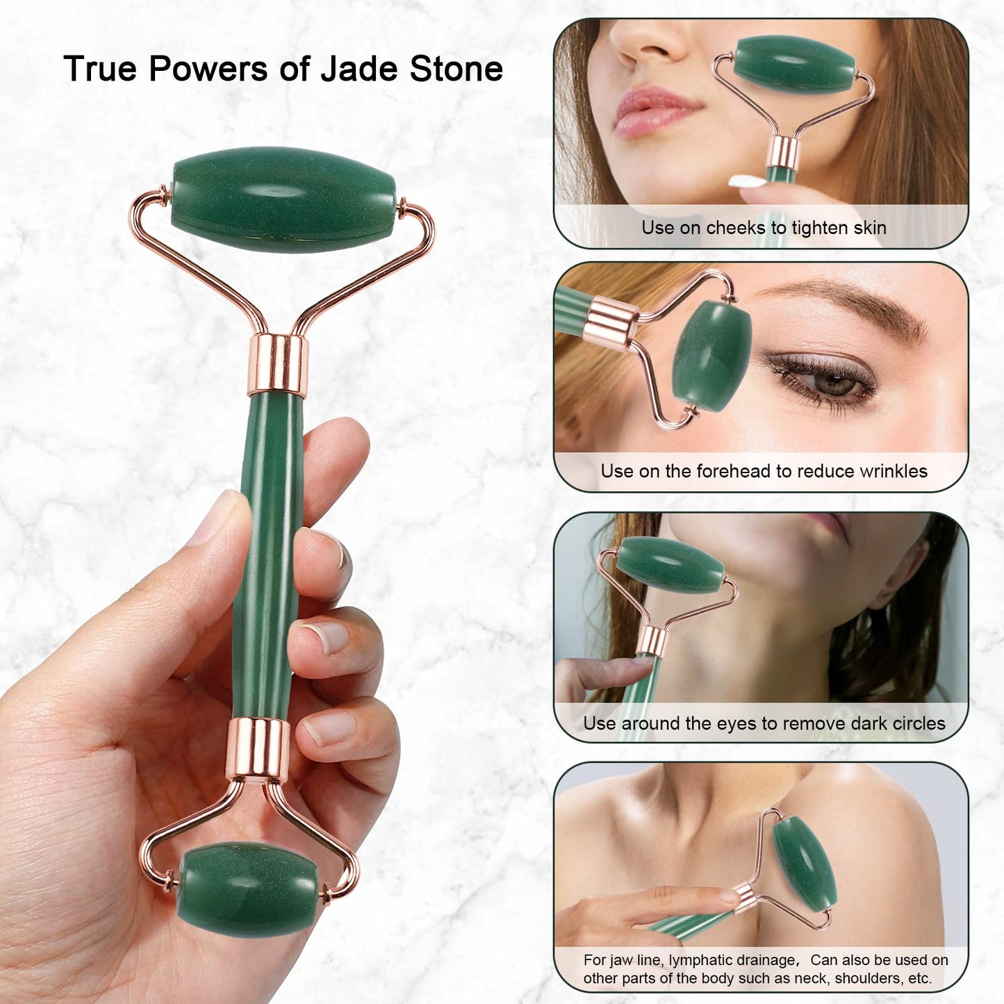 Jade Roller for Face, Facial Roller Massager Skin Care Tool, Gua Sha Facial Tools for Face, Neck, Eyes, Reduce Puffiness of The