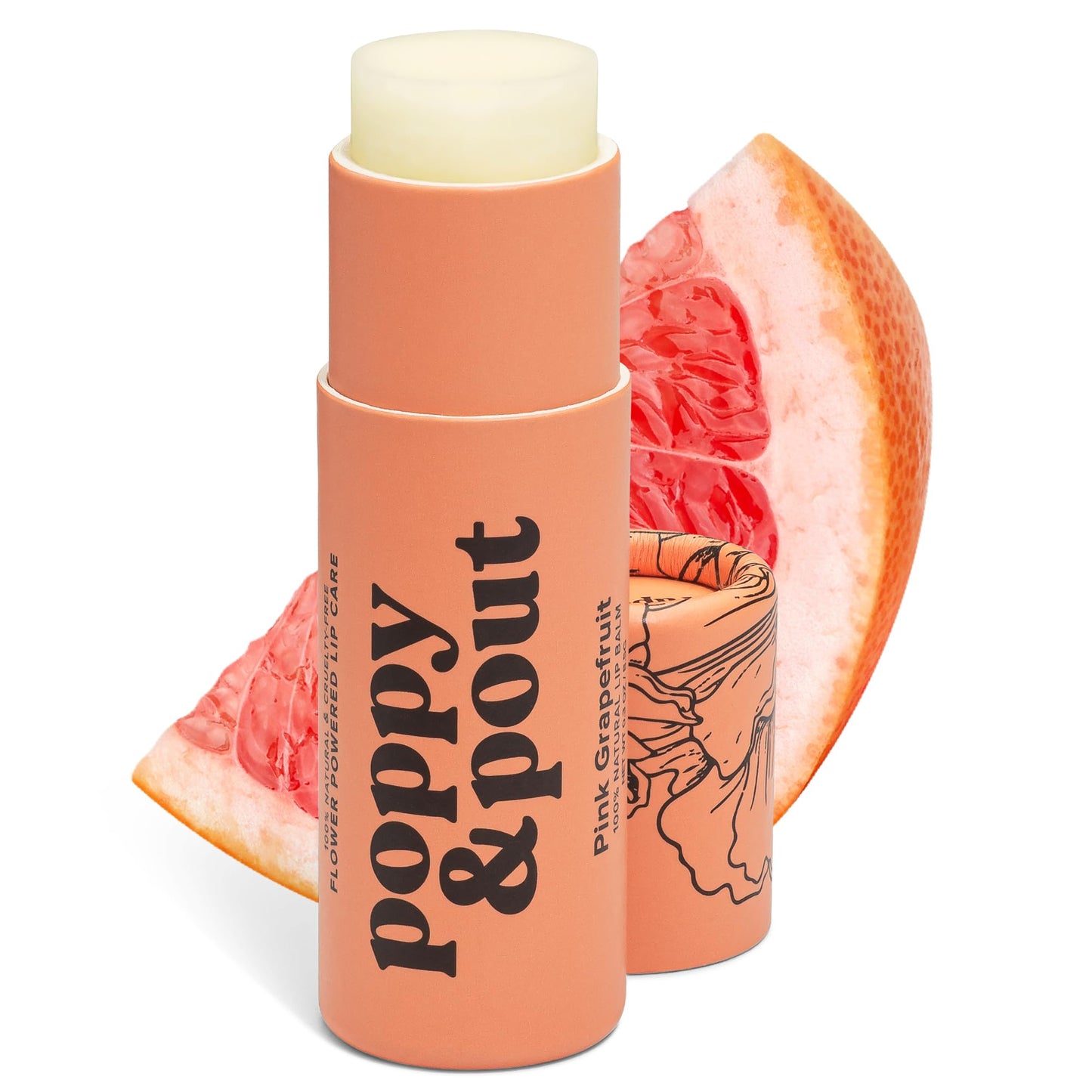 Poppy & Pout Pink Grapefruit Jumbo Lip Balm | All Natural Lip Balms & Moisturizers | Hydrates with Beeswax, Vitamin E, Organic C