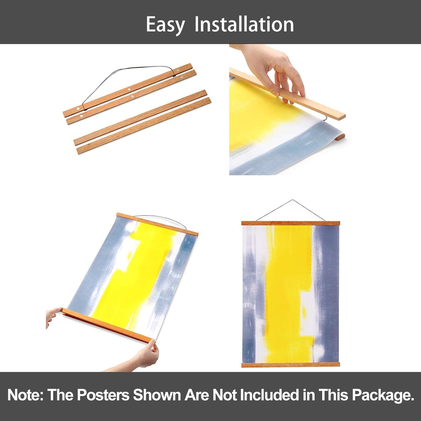 WITCOLOR Magnetic Poster Hanger Frame, Teak Magnet Poster Frame 12x16 12x18 12x36 for Paintings, Photos, Maps, Scrolls, Picture, Canvas Works and Art Prints