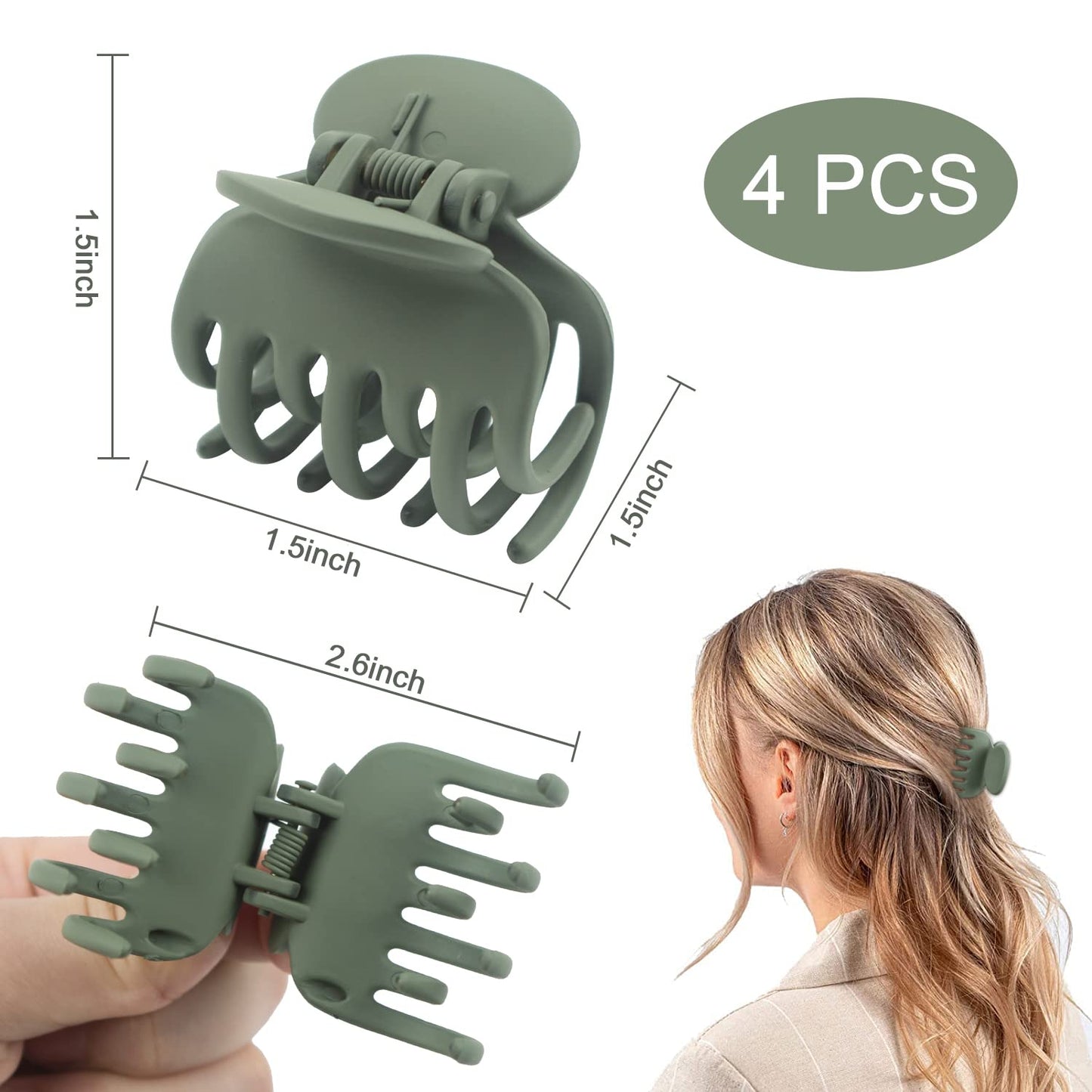 Medium Hair Clips for Thin Fine Hair, 1.5'' Small Claw Hair Clips for Women and Girls, Matte Double Row Jaw Clip Non Slip Hair C