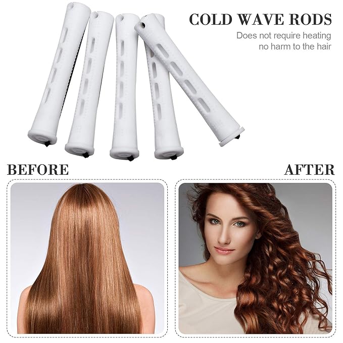 WILLBOND 36 Pieces Cold Wave Rod Hair Perm Rods Hair Rollers Perming Curlers with Steel Rat Tail Comb for Hairdressing Styling