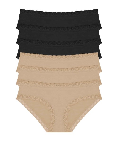 Natori Women's Bliss Cotton Girl Brief 6 Pack Panties 156058P6, Black/Black/Blck/Cafe/Cafe/Cafe, XXL