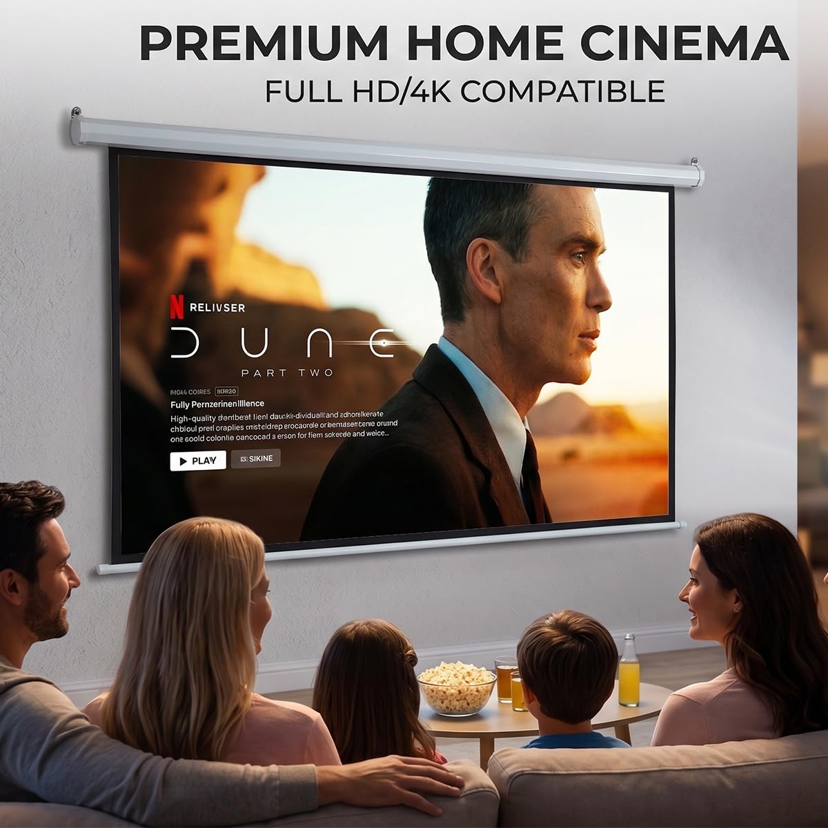 ZUEDA100 Inch Motorized Projector Screen with Remote, 16:9 HD Electric Movie Screen, Wrinkle-Free Matte White Wall/Ceiling Mounted Projection Screen for 4K Home Theater, Office & School (White)