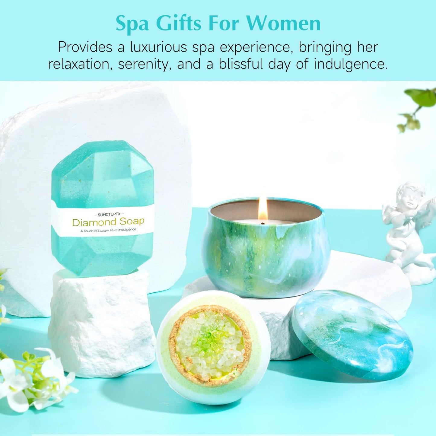 Birthday Gifts for Women, Unique Self Care Gifts Get Well Soon Basket, Christmas Relaxing Spa Gift Care Package w/ Flannel Blanket 40 oz Tumbler, Mothers Day Gifts for Mom Her Sister Friend