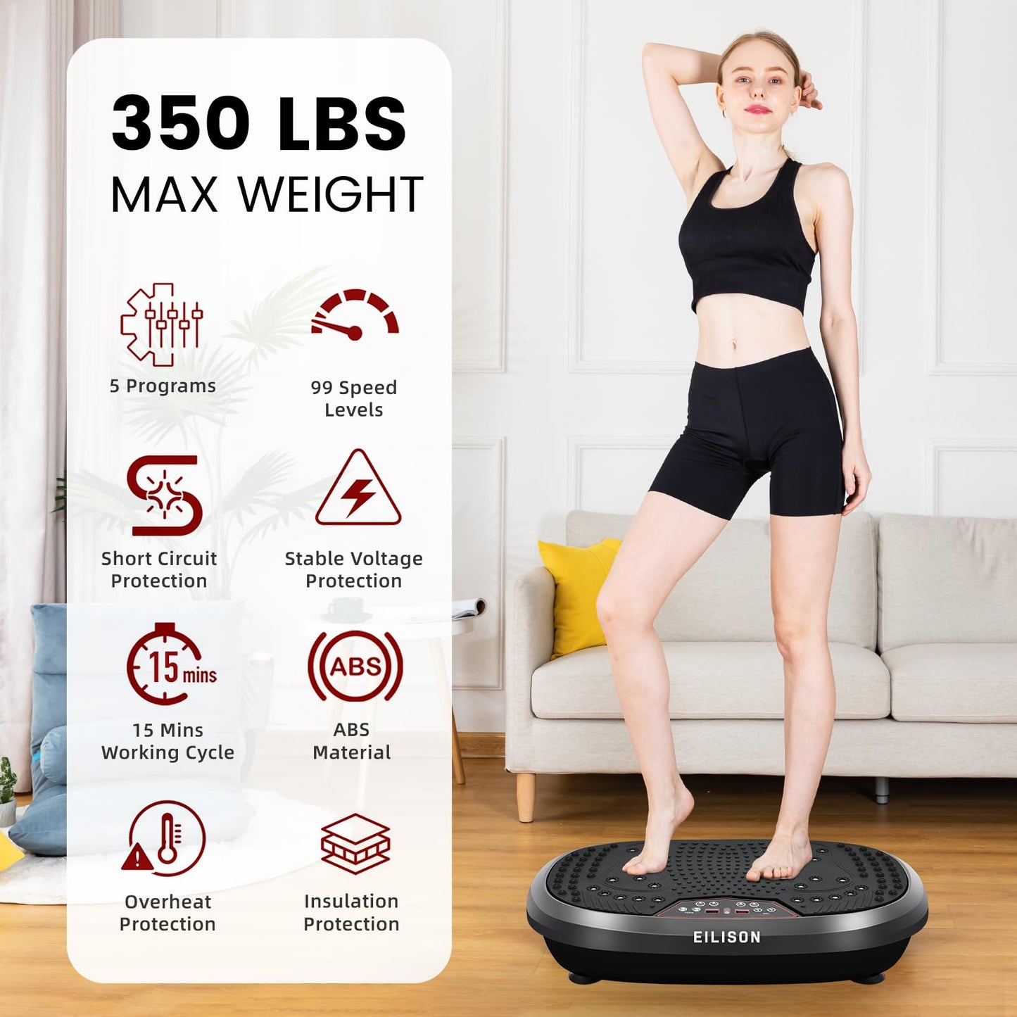 EILISON FitMaxx 3D XL Vibration Plate Exercise Machine - Whole Body Workout Vibration Platform w/Loop Bands - Lymphatic Drainage Machine for Weight Loss, Shaping, Recovery (Fitpro Black)