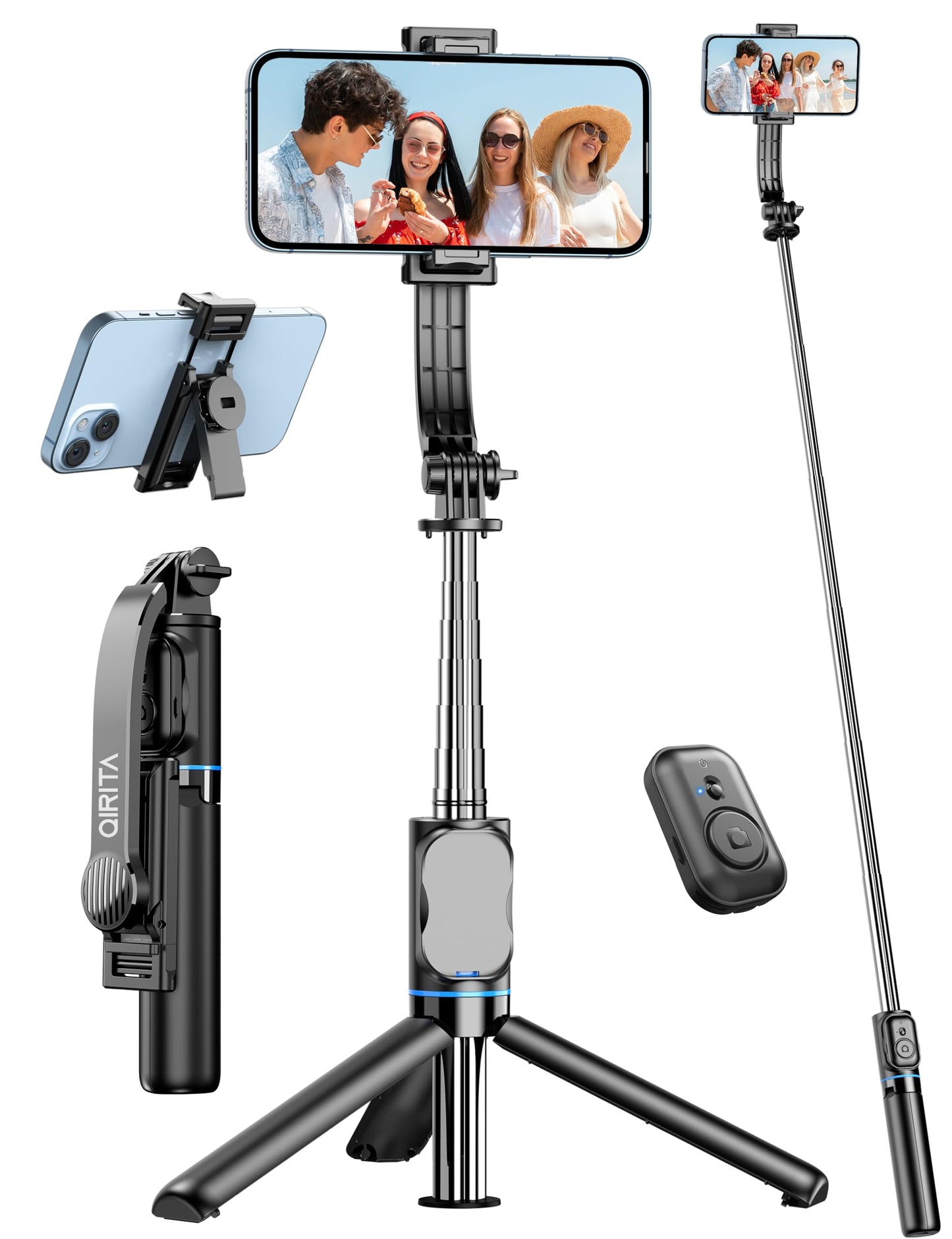 Selfie Stick, 41 Extendable Phone Tripod Stand With Phone Holder & Detachable Remote, 360 Rotation Selfie Stick Tripod For Cel