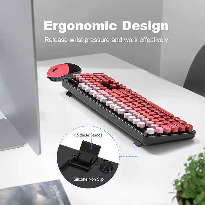 MOFII Wireless Keyboard and Mouse Combo, 2.4GHz Retro Typewriter Keyboard Full Size, Cute Wireless Mice, USB Dongle Plug and Play, for Laptop, PC, Desktop, Windows (Black Red Gradient Color)
