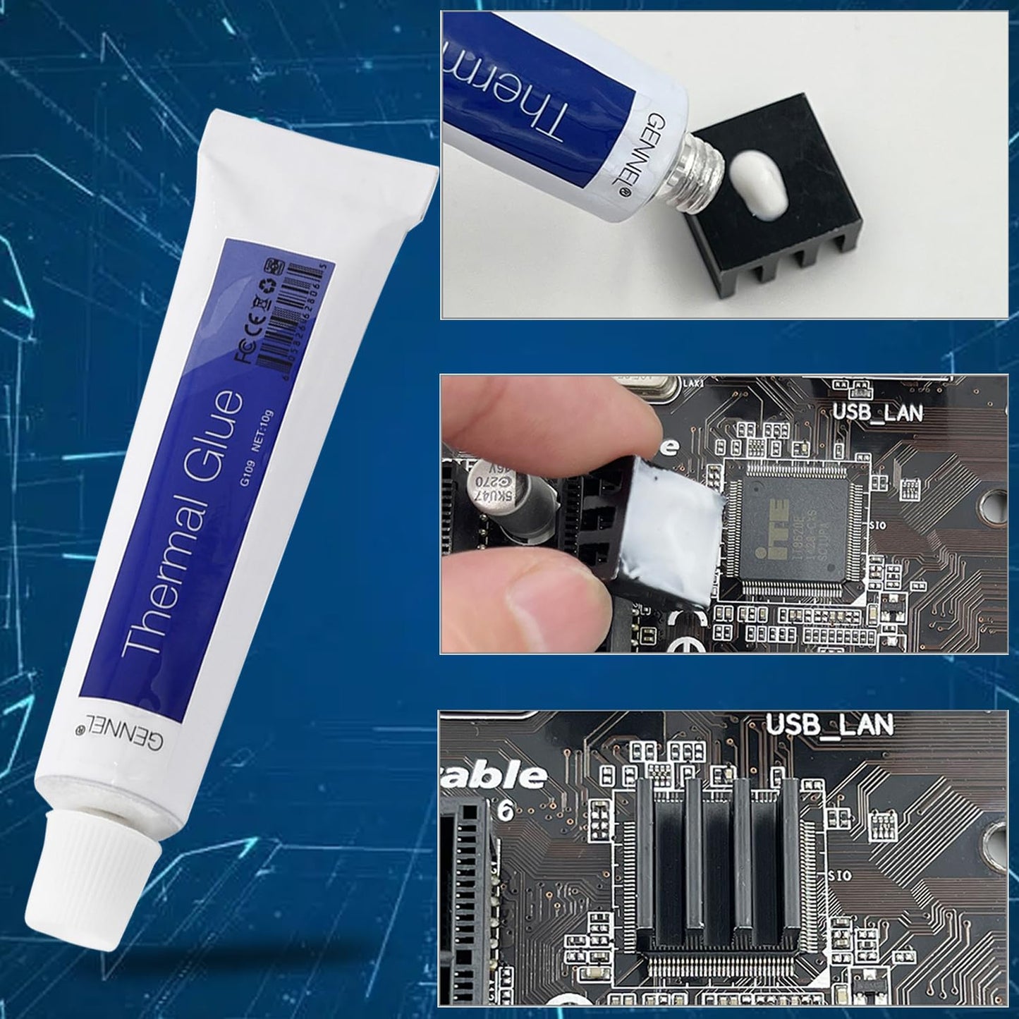 GENNEL G109 10gram Thermal Conductive Glue, Heatsink Silicone Glue, Thermal Plaster, Silicone Viscous Adhesive Compound for LED GPU MOSFET Printer Chipset IC High Performance