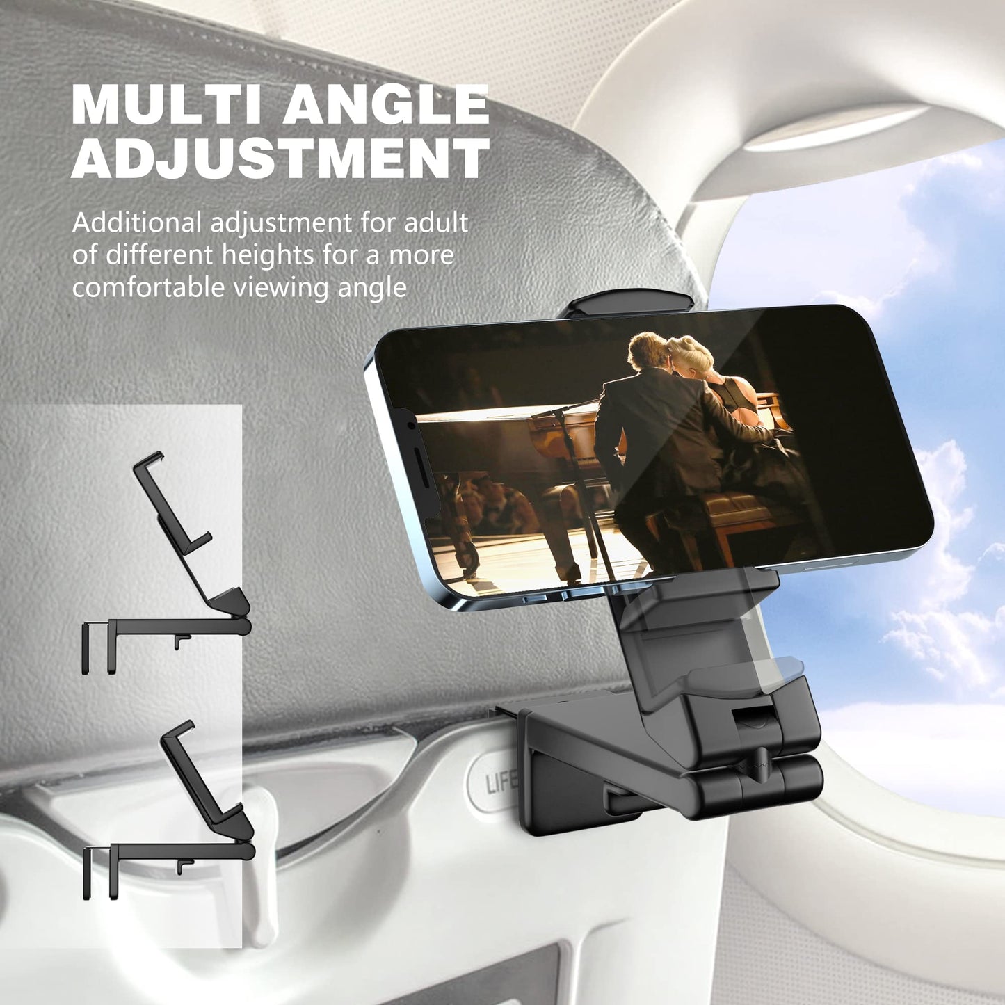 Perilogics Airplane Phone Holder Mount Universal In Flight Hands Free Viewing With Multi-Directional Dual 360 Degree Rotation (B