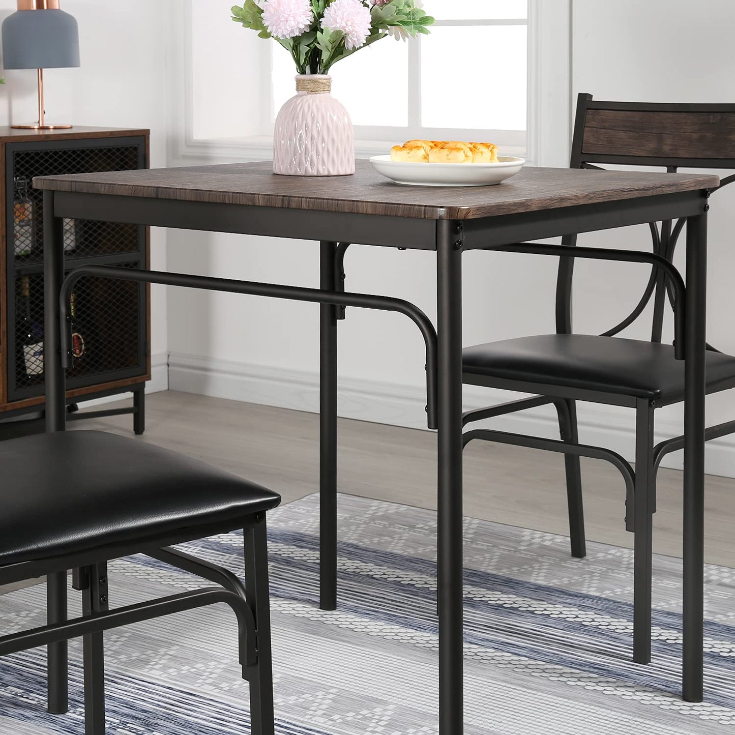 VECELO Kitchen Dining Room Table Set with 2 Chairs for Small Space, Apartment,Metal Steel Frame