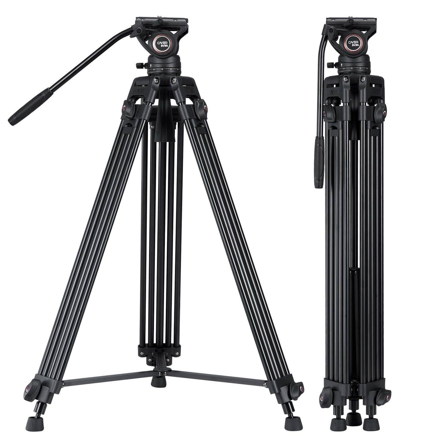 Cayer BV30L Video Tripod System, 72" Heavy Duty Aluminum Twin Tube Tripod with K3 Fluid Head, 75mm Flat Base, Max Load 13.2lbs, for DSLR Cameras, Camcorders, Includes 2 Quick Release Plates