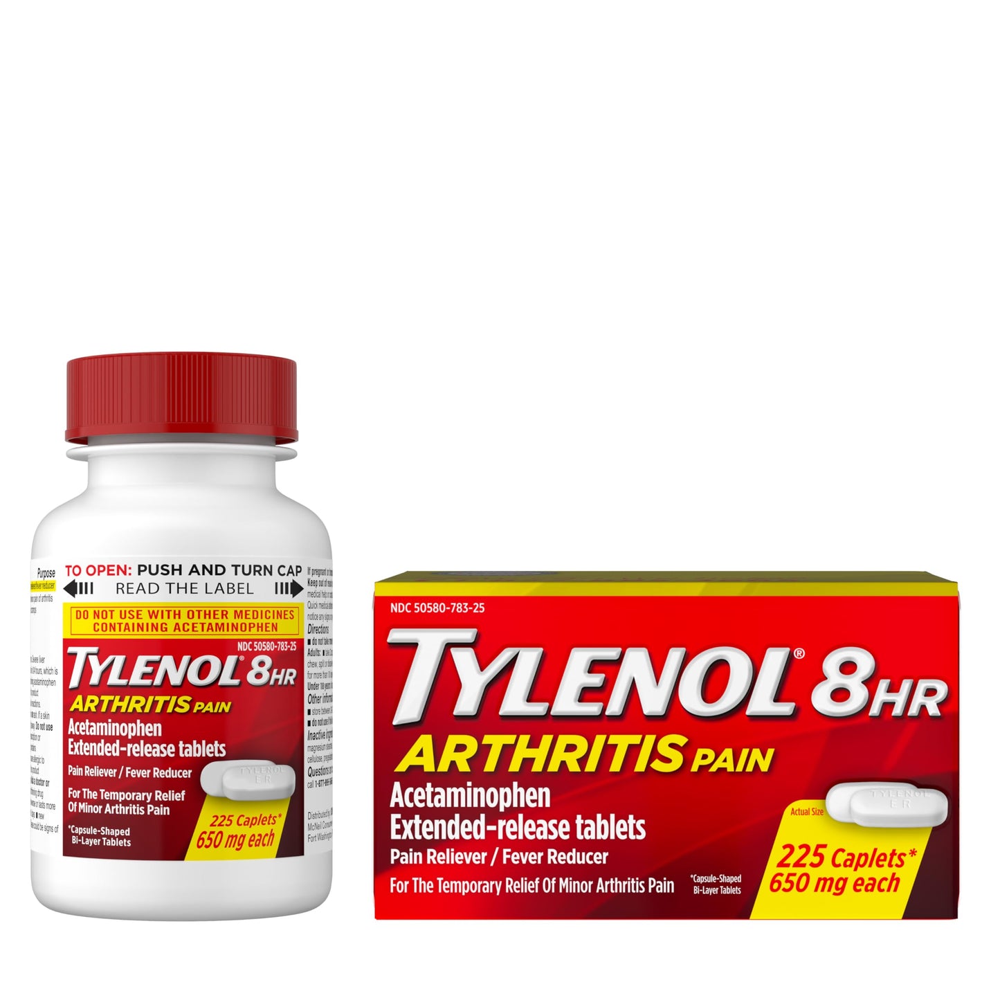 Tylenol Acetaminophen 650mg Extended Release Caplets, 8 Hour Arthritis Pain Relief, Joint Pain Reliever, Fever Reducer, Fast & Long-Lasting Relief, Oral Medicine for Minor Aches, 225 Count