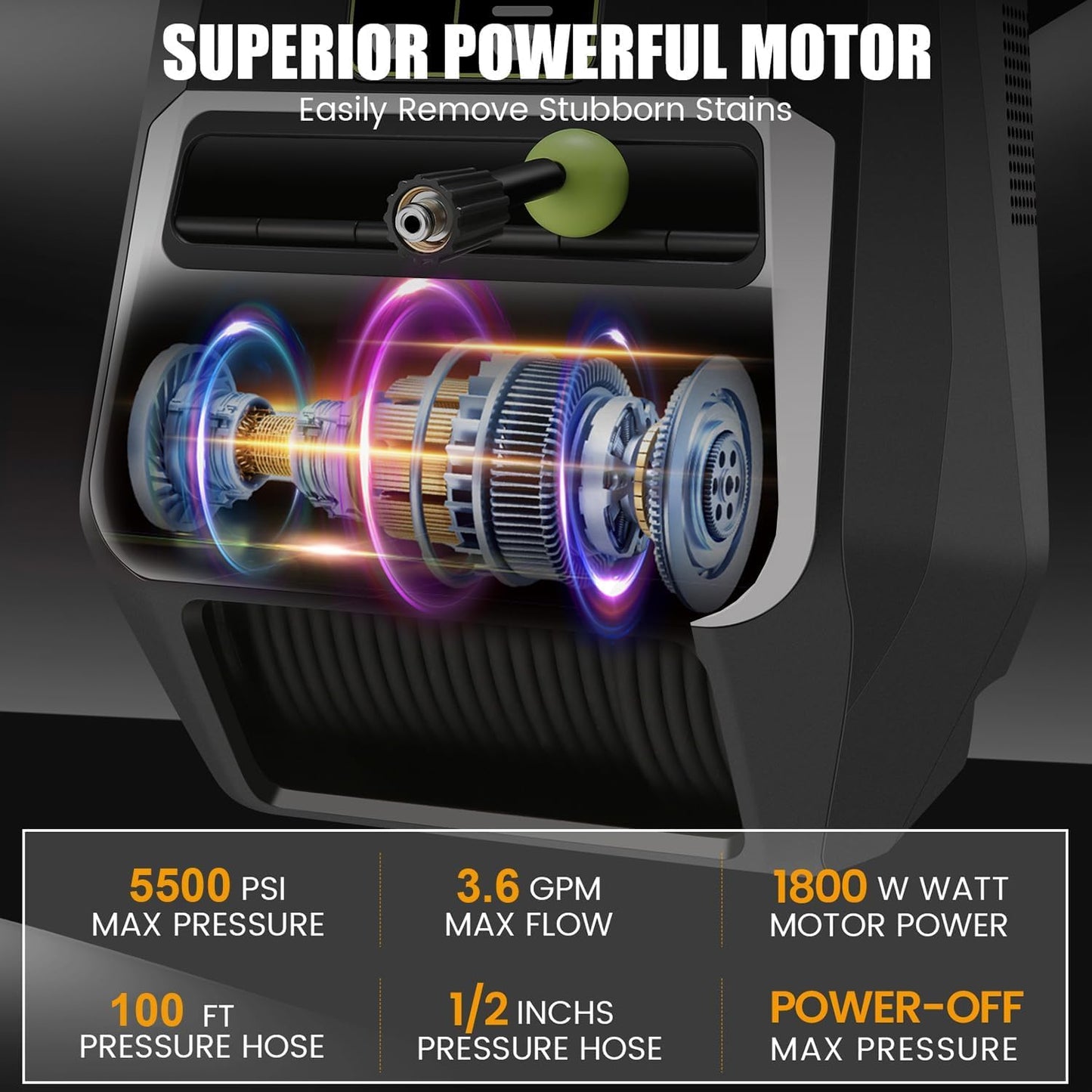 Imdot Wall Mounted Pressure Washer - Max 5500 PSI 3.6 GPM, 5 Levers Power Washer with 100FT Retractable Hose for Car/Driveway, Automatic Rewind, Any Length Lock, Black