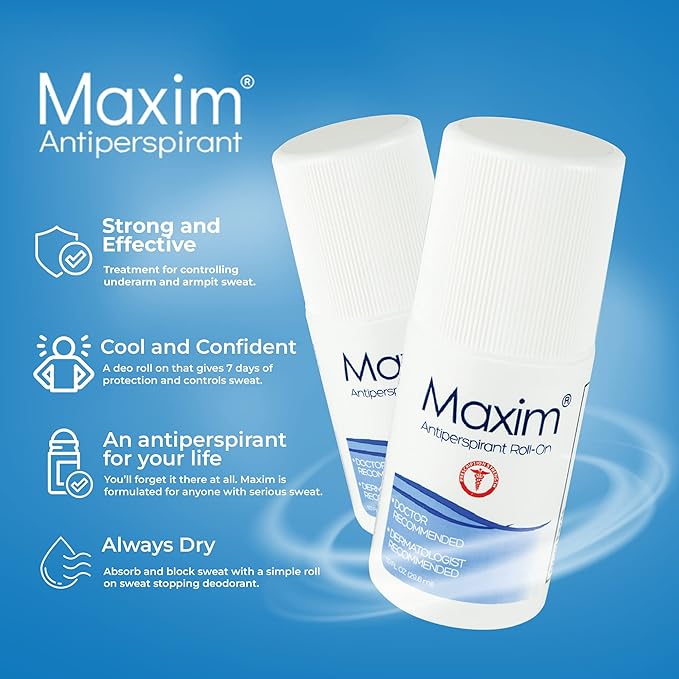 Maxim Clinical Strength Antiperspirant Deodorant for Women & Men, Anti-Sweat Deodorant, Prevent Sweat Armpits, Underarm Sweat Block Treatment, Protection to Keep Dry & Odor Free (4 Pack)