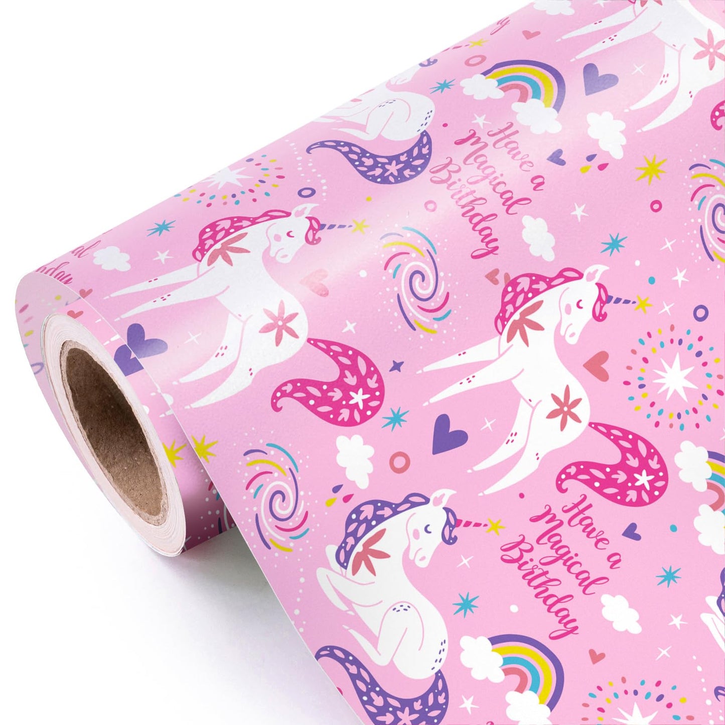 WRAPAHOLIC 30 Inch Jumbo Pink Unicorn Birthday Wrapping Paper Roll - 30 Inch x 33 Feet - Perfect for Girls Birthday, Baby Shower, Party, Holiday