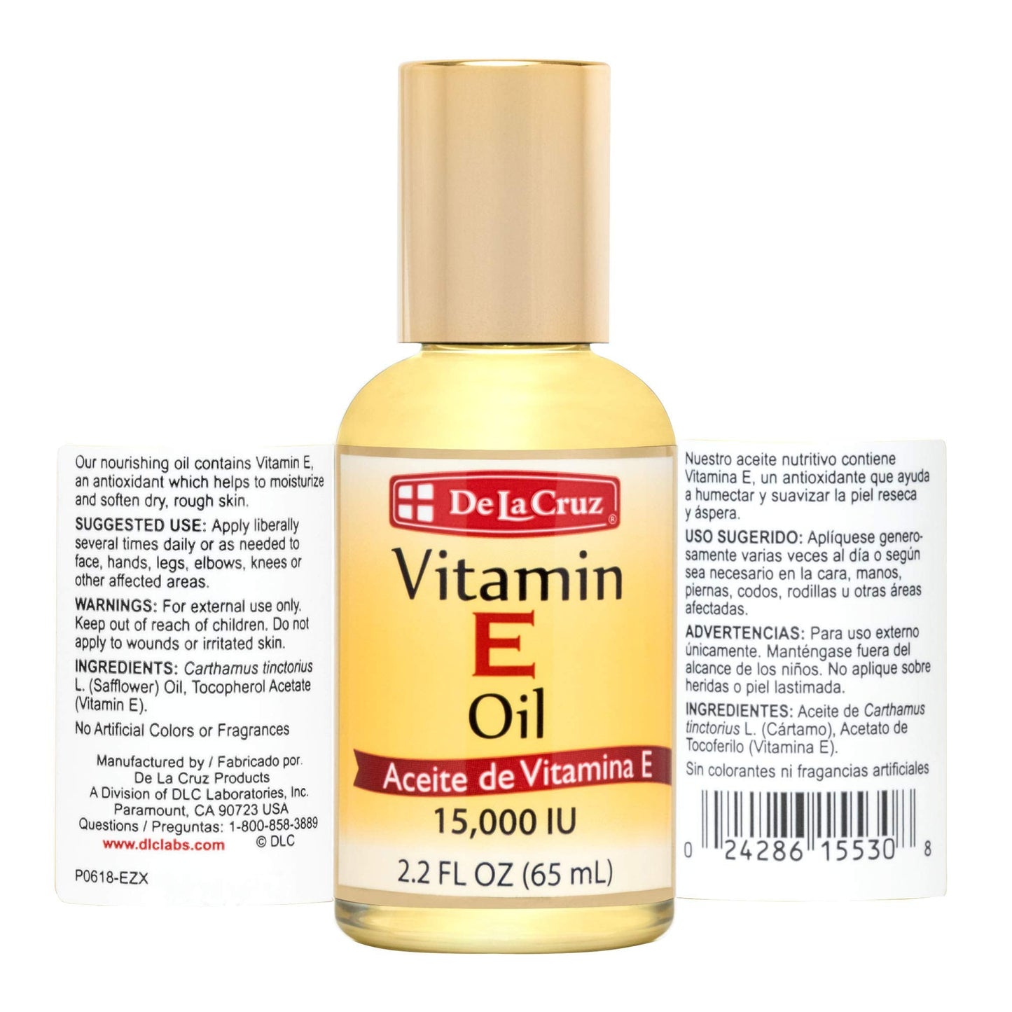 De La Cruz Vitamin E Oil, Vitamin E Oil with Safflower for Skin, Hair, Face and Body, 2.2 FL. OZ. (6 Bottles)