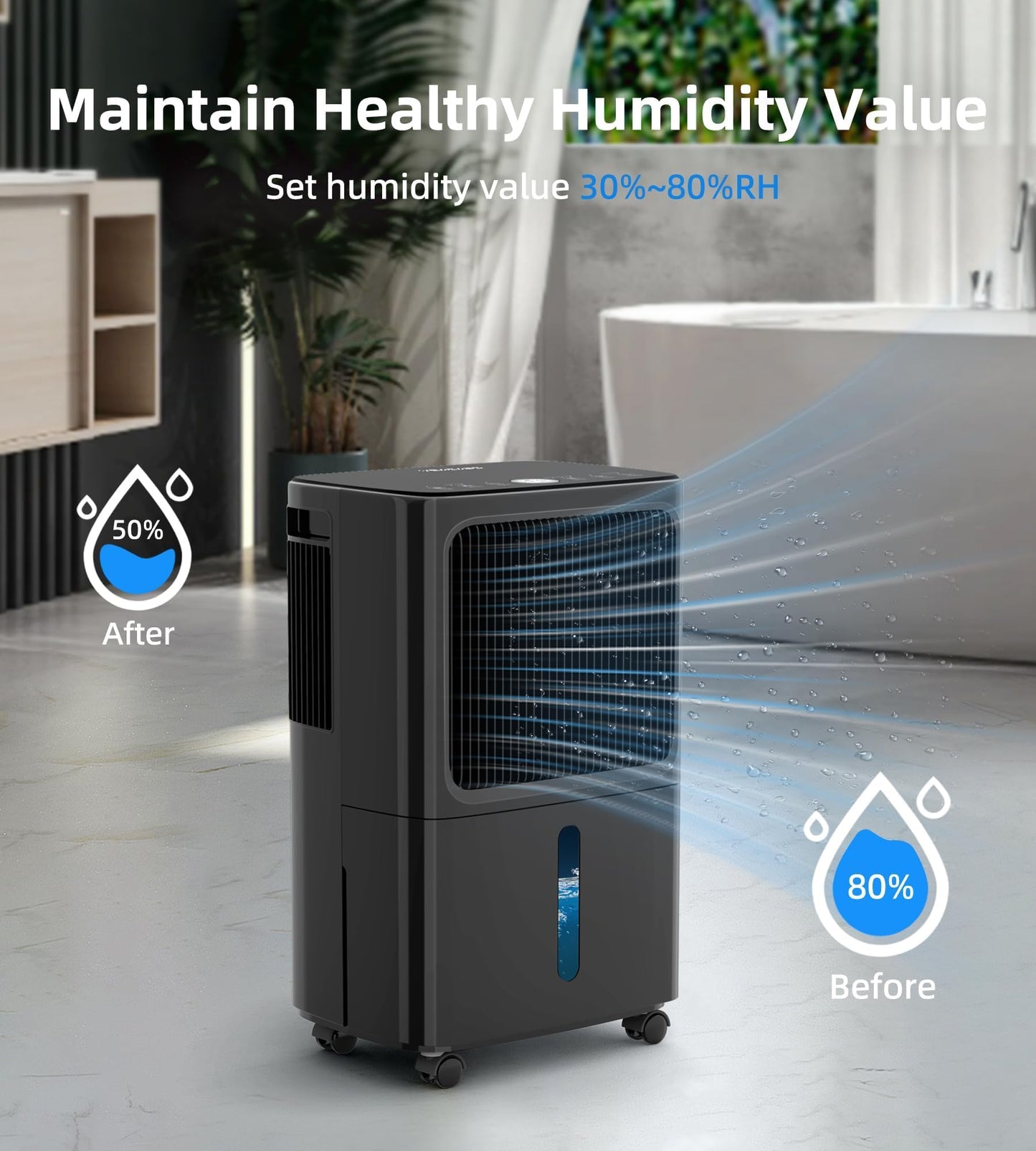 2500 Sq.Ft Dehumidifiers for Home with Drain Hose Max 34 Pints, VEAGASO Dehumidifier for Basement, Bathroom, Bedroom, Three Modes, Intelligent Humidity Control, Dry Clothes, 24HR Timer, BL