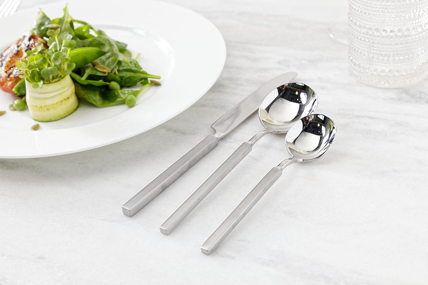 Fortessa Jaxson 18/10 Stainless Steel Flatware, Brushed/Mirrored Stainless Steel, 5 Piece Place Setting Service for 1 (Pack of 6)