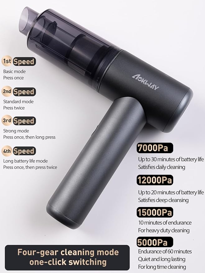 aokway Mini Vacuum Cleaner for Car, 15000PA Powerful Suction, Rechargeable Small Car Vacuum Portable Cordless, Handheld car Vacuum Cleaner & Air Duster for Home, Desk,PC, Keyboard