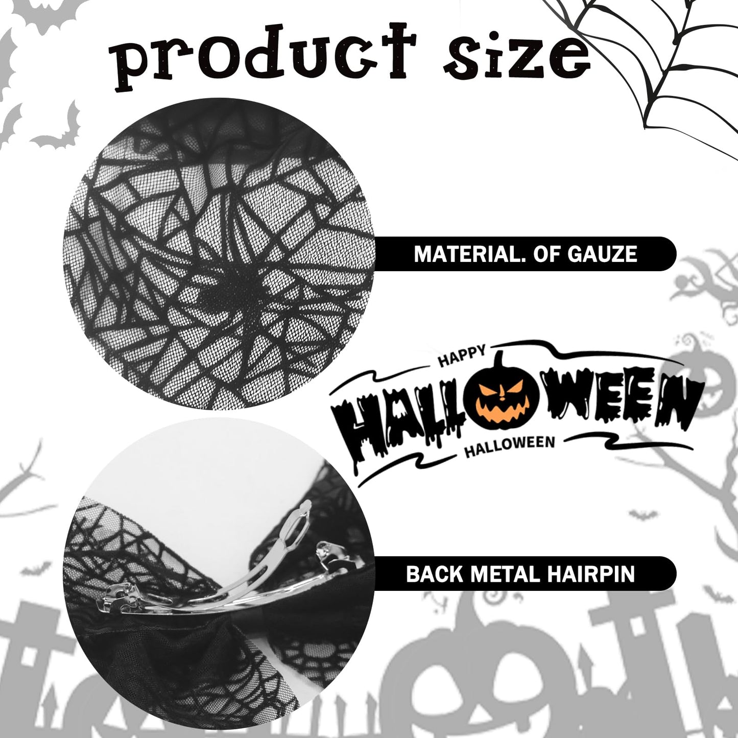 Halloween Bow Hair Clip Lace Flat Hair Clips for Women Funny Black Spider Web Claw Clips for Thin Thick Hair Styling Cosplay Cos