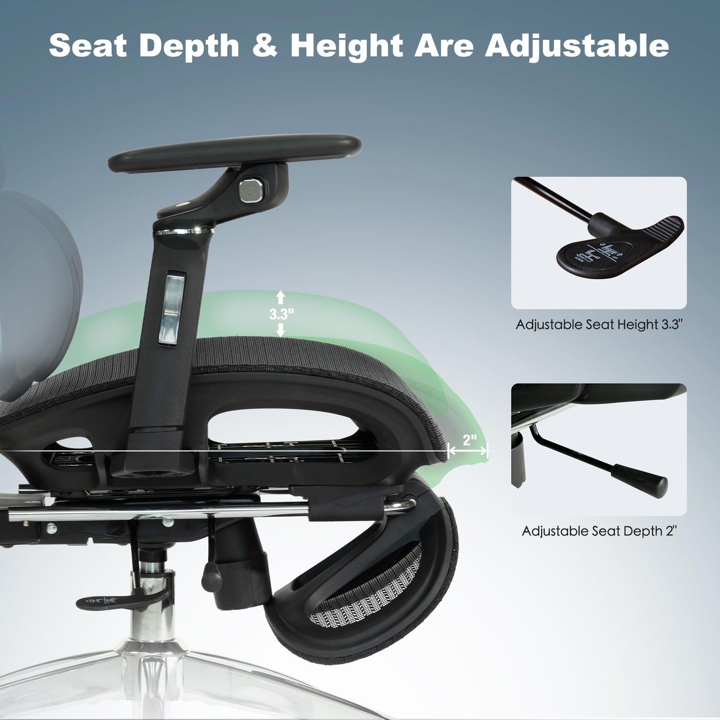 Ergonomic Mesh Office & Gaming Chair with Footrest, High Back Home Office Desk Chair, Comfortable 3D Lumbar Support, 130° Tilt, Adjustable Seat Depth, Adjustable 6D Armrest & 3D Headrest(Black Pro)