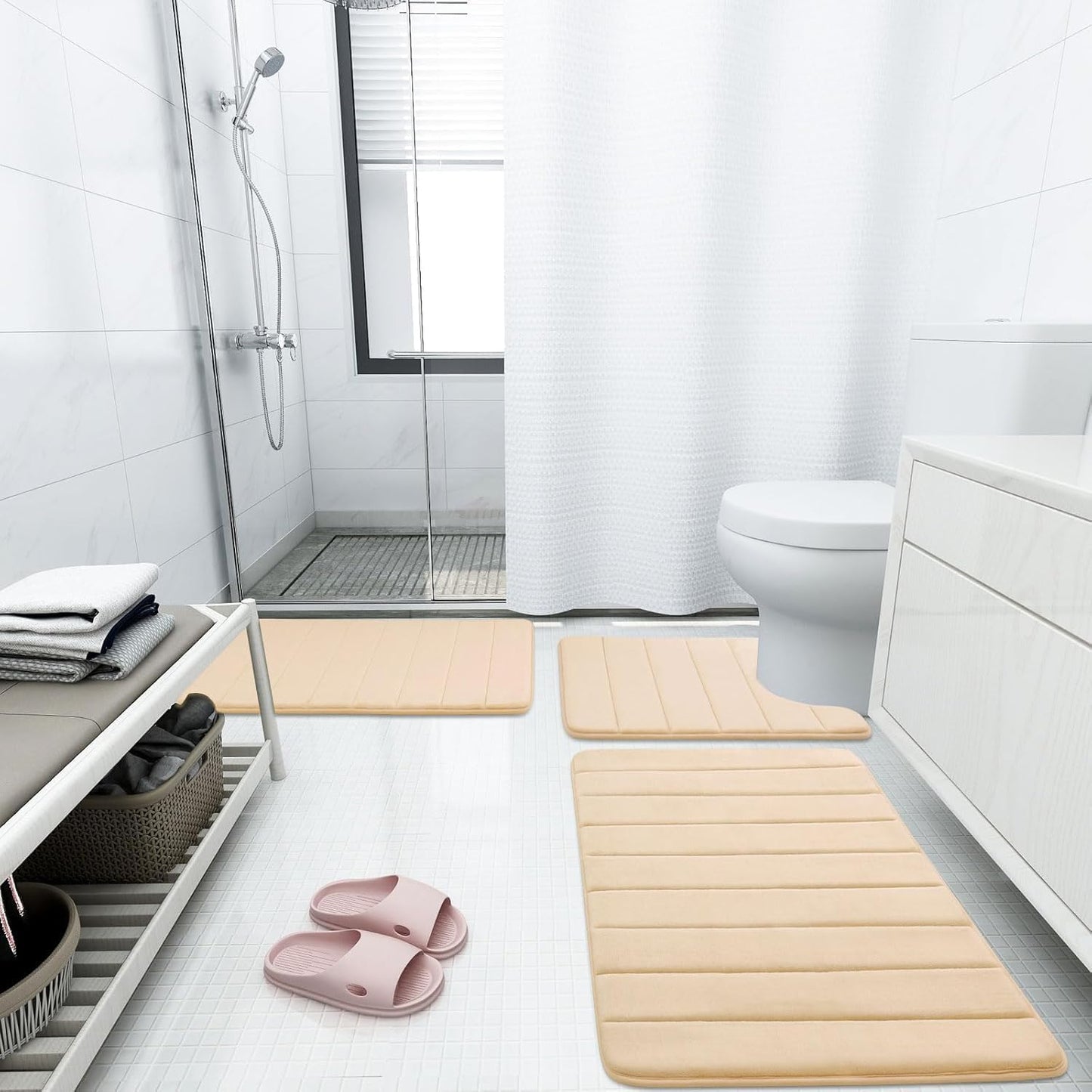 Buganda Memory Foam Bath Mat, 47" x 20", Ultra Soft and Non-Slip Bathroom Rugs, Water Absorbent and Machine Washable Bath Rug Runner for Bathroom, Shower, and Tub, Gold